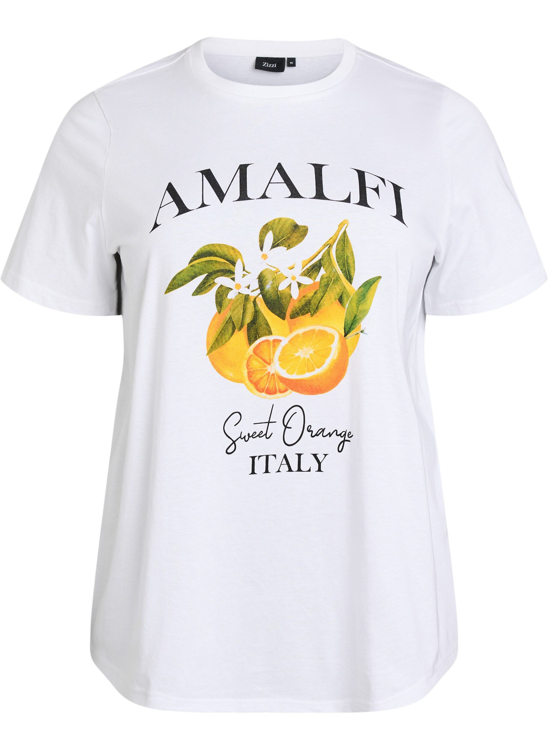 Zizzi T-shirt en coton bio avec imprim&eacute; agrumes, Blanc, Packshot image number 0