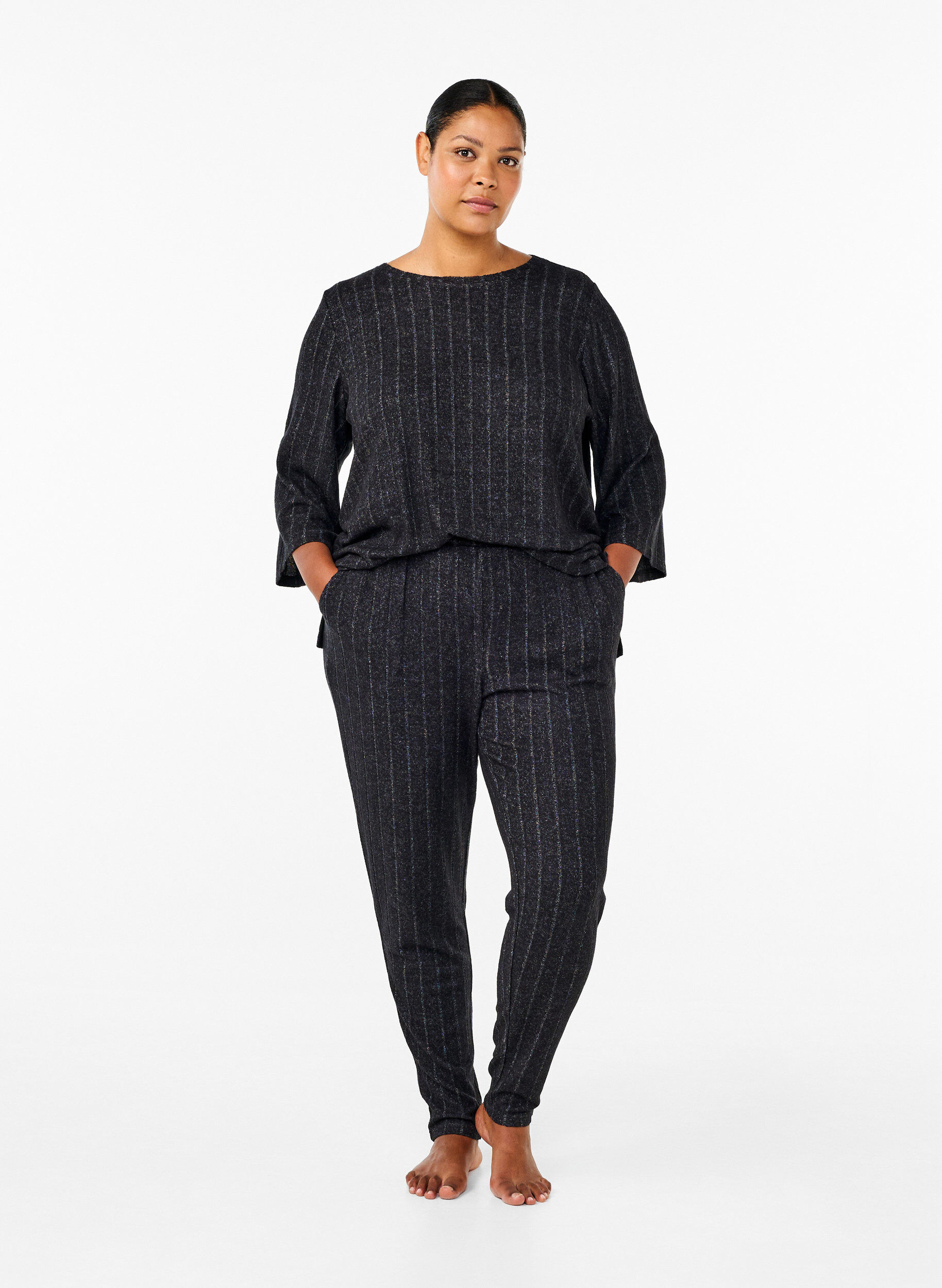 Zizzi Melange-Bluse mit 3/4-Arm, Schwarz, Model image number 1