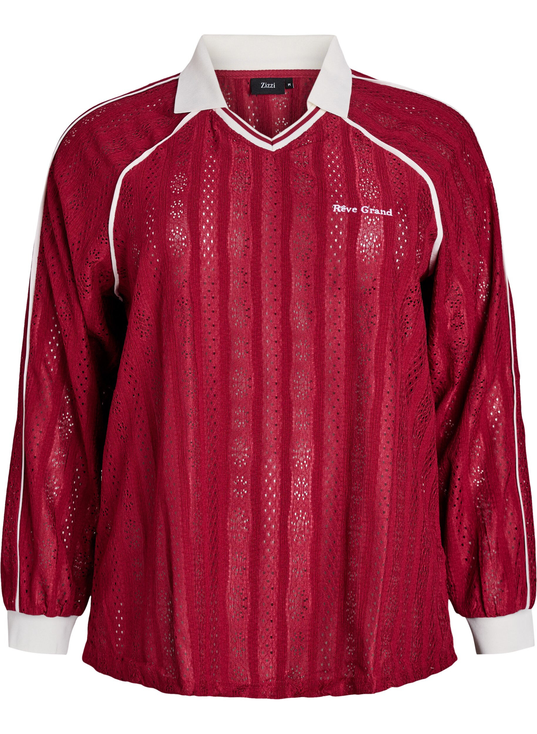 Zizzi Jerseybluse mit Struktur und Kontrastdetails, Rot, Packshot image number 0