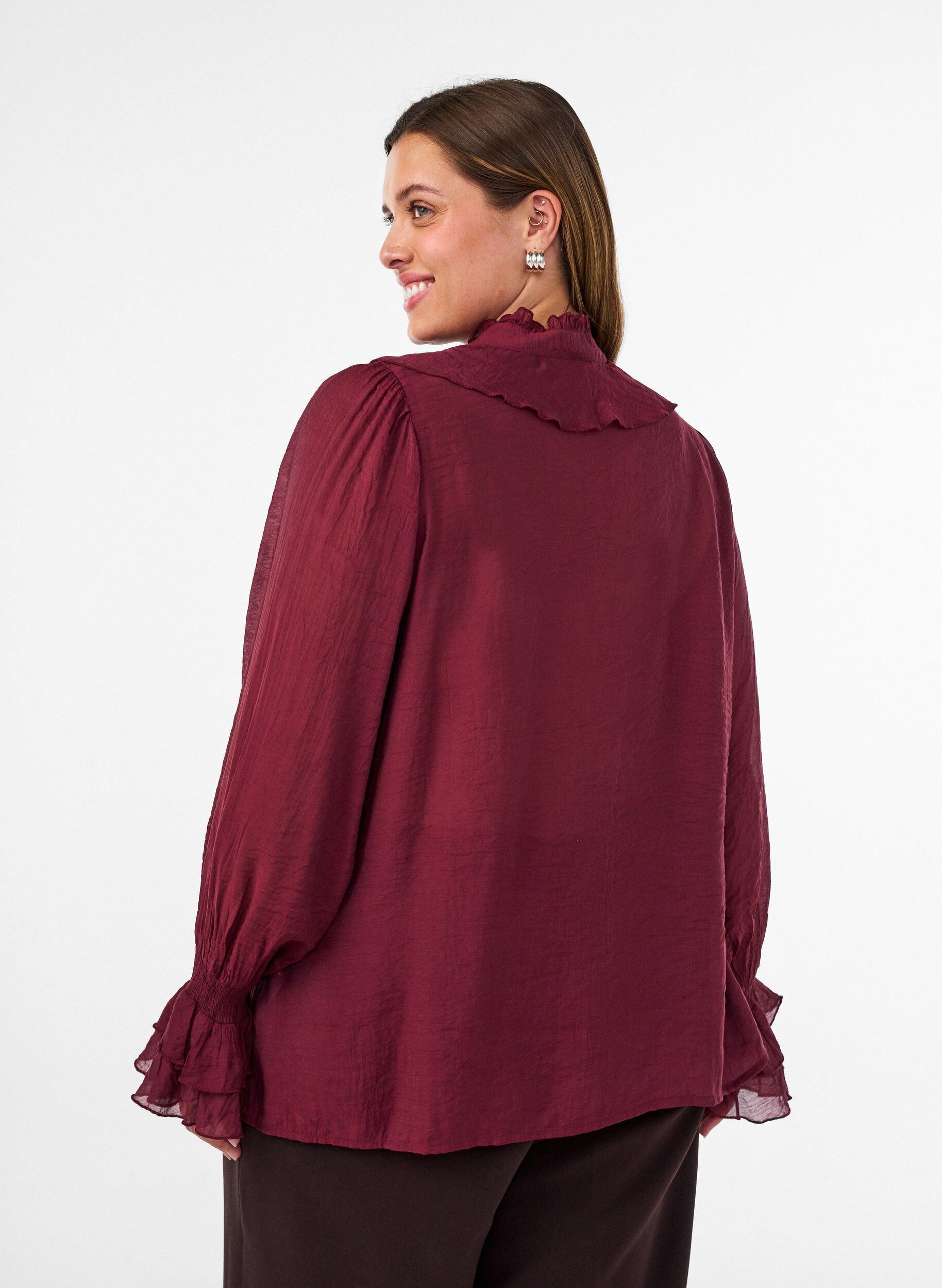 ZizziViskosebluse mit R&uuml;schen und langen &Auml;rmeln, Rot, Model image number 2