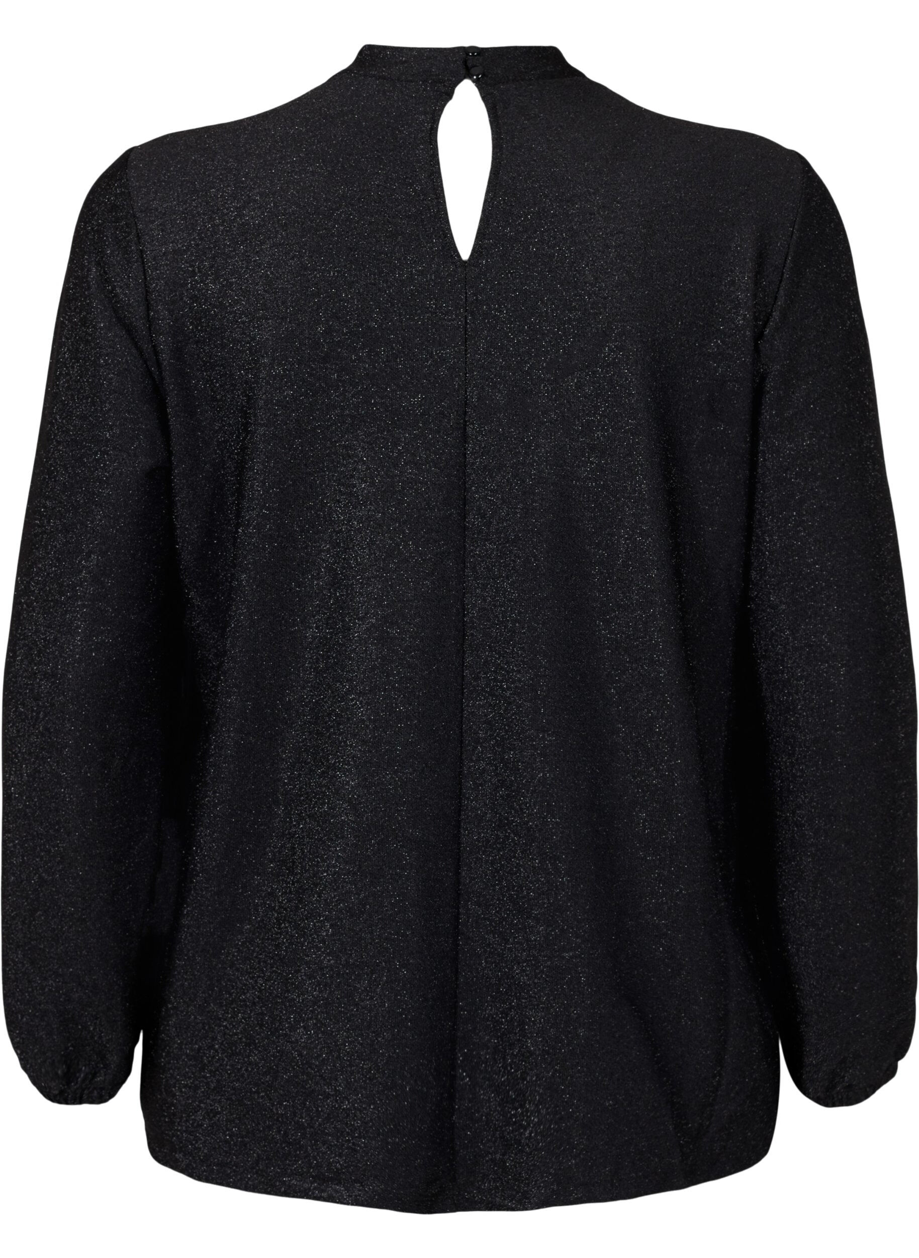 Zizzi Lang&auml;rmlige Glitzerbluse mit Rundhalsausschnitt und V-Detail, Black Black, Packshot image number 1