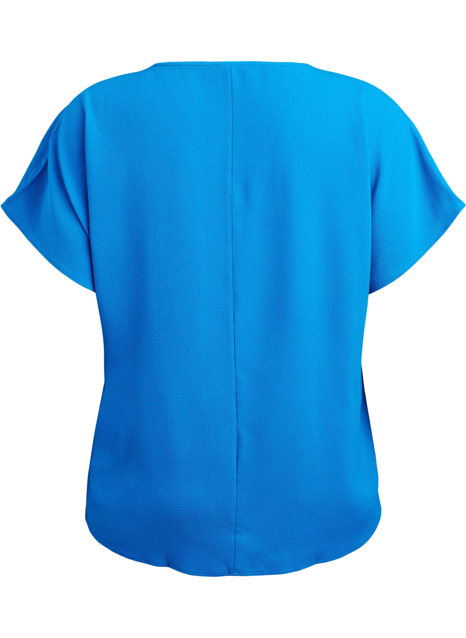 Zizzi Bluse mit kurzen &Auml;rmeln und Rundhalsausschnitt, Blau, Packshot image number 1