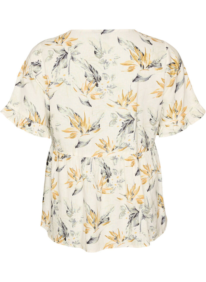Blouse en lin et viscose avec un col en V et une fermeture boutonn&eacute;e, Blanc, Packshot image number 1