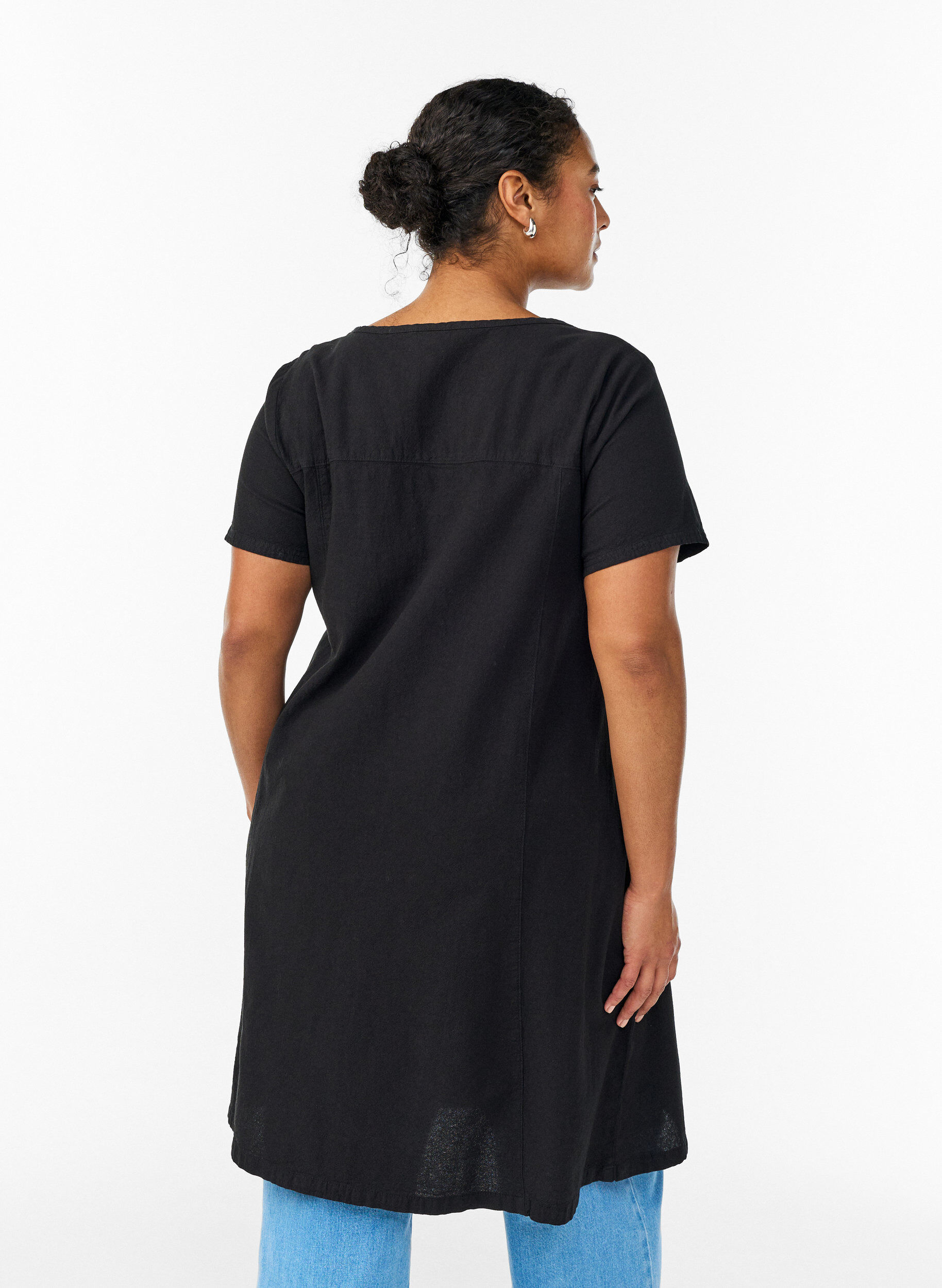 Zizzi Kurzarm Kleid aus Baumwolle, Schwarz, Model image number 2