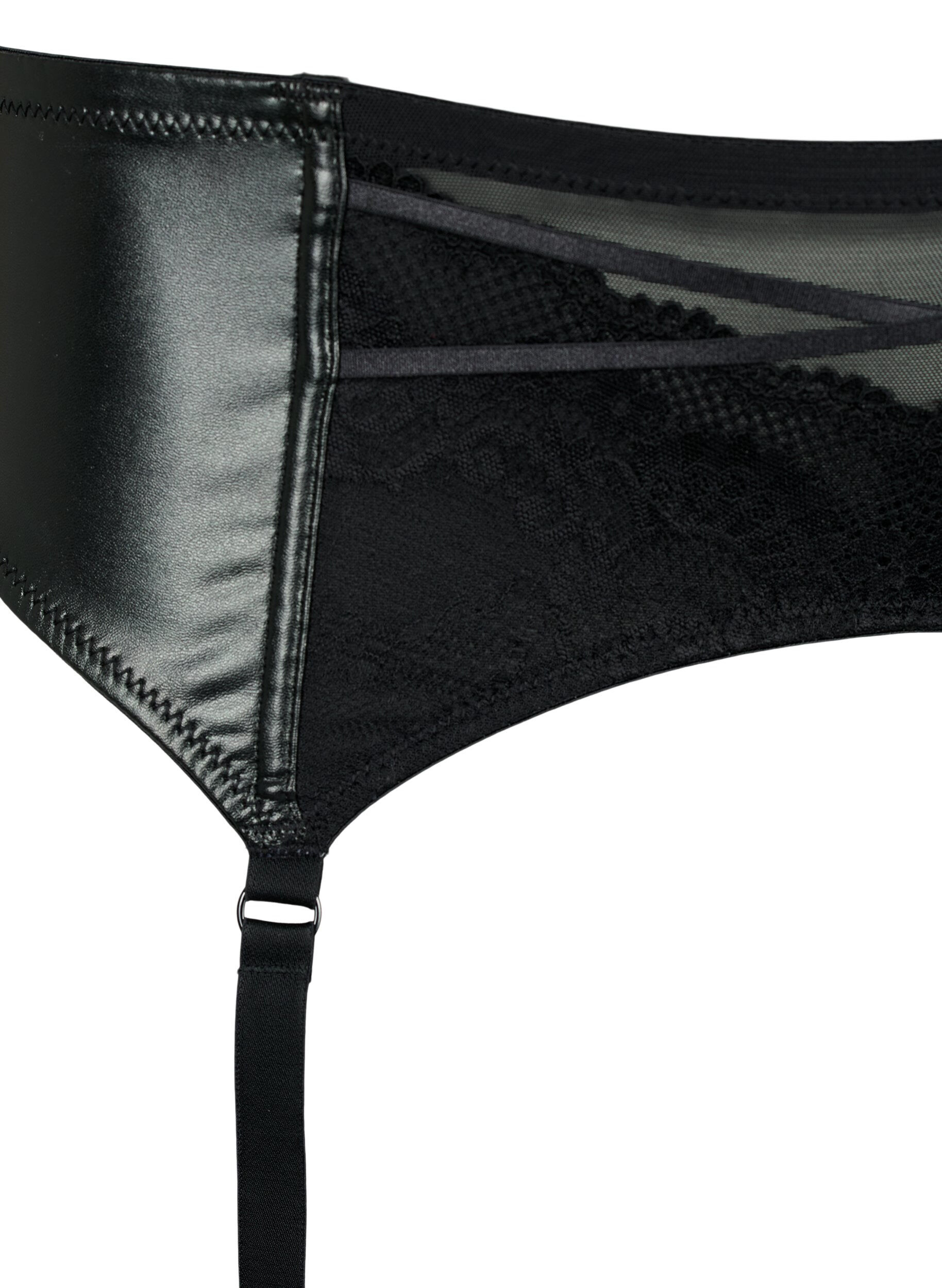 Zizzi Gl&auml;nzender Strumpfhalter mit Spitze, Black, Packshot image number 2