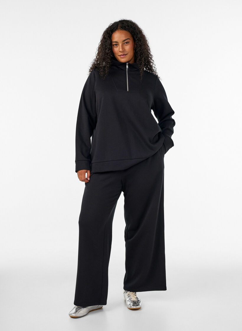 Sweatshirt mit hohem Kragen und Rei&szlig;verschluss, Schwarz, Model image number 1