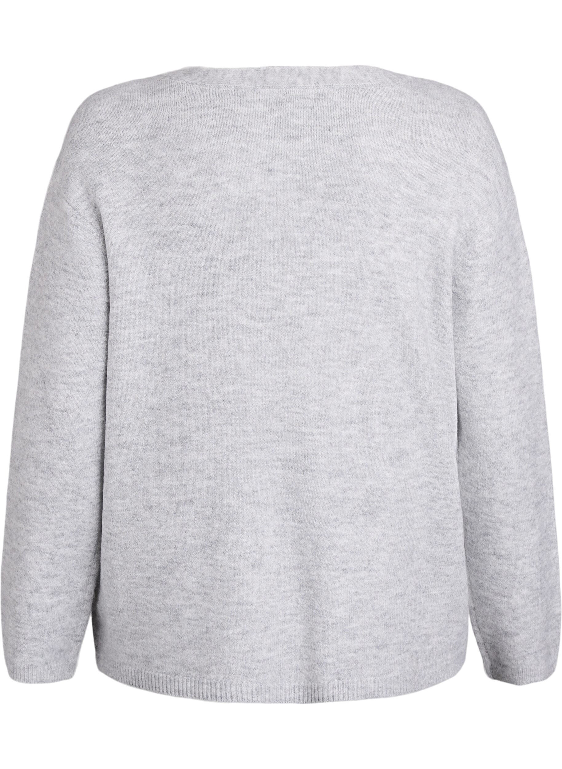 Zizzi Cardigan avec col en V et fleurs brod&eacute;es, Gris, Packshot image number 1