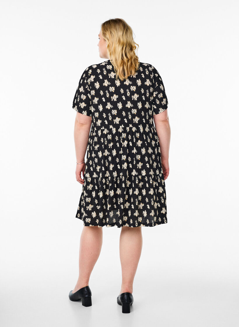 Gemustertes Kleid mit Eins&auml;tzen, Schwarz, Model image number 2