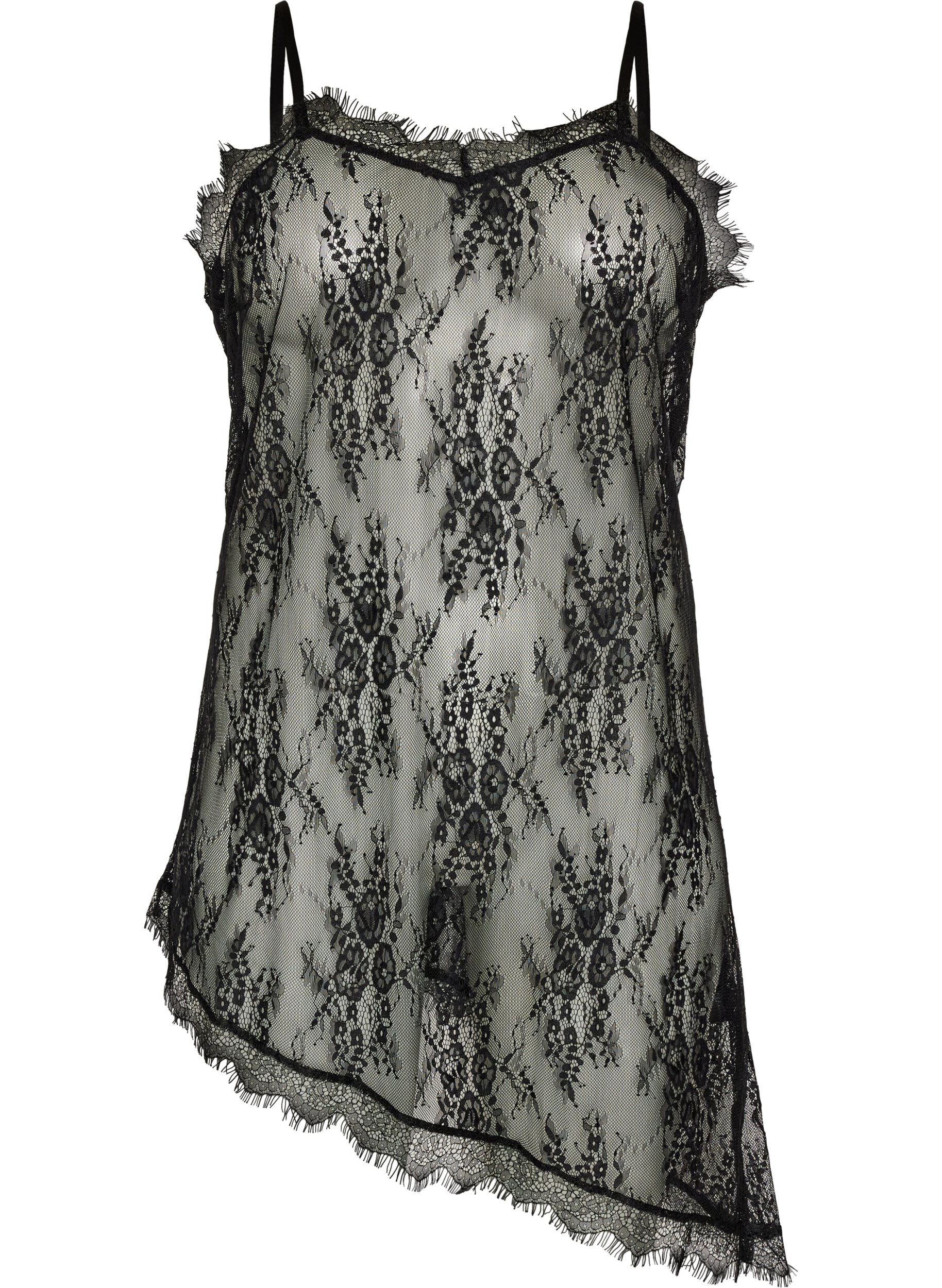 Robe en dentelle &agrave; coupe asym&eacute;trique