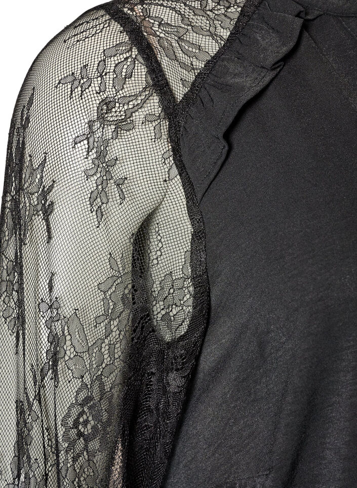 Tunique avec manches en dentelle transparente, Noir, Packshot image number 3