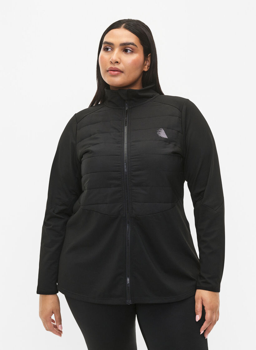 Sport-Cardigan mit Steppung und Reißverschluss, Black, Model image number 0