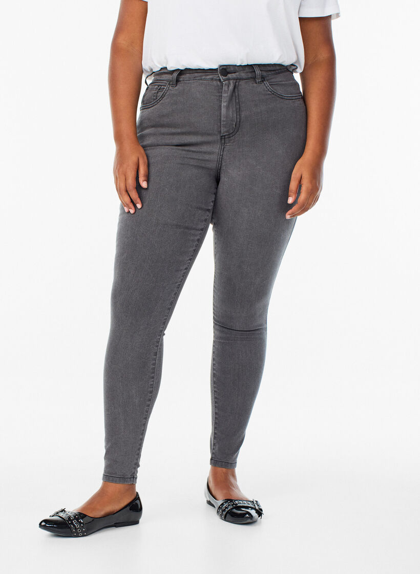Jean Amy taille haute coupe super slim, Gris, Model image number 2