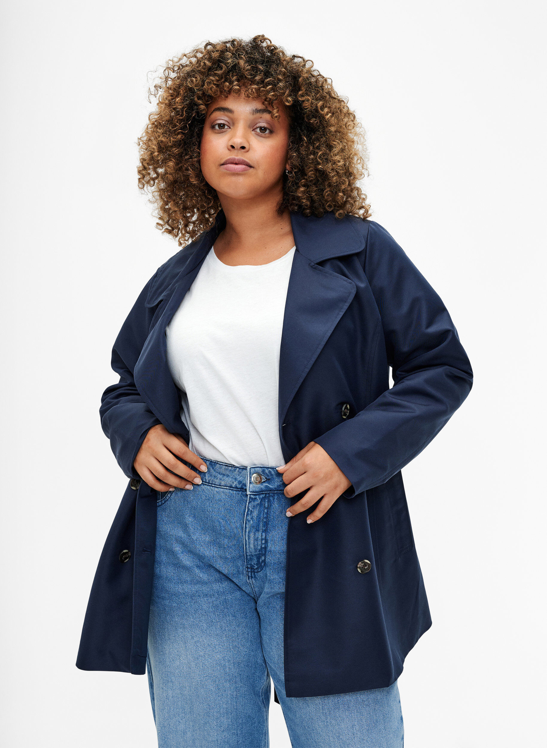 Trench court avec ceinture, Bleu, Model