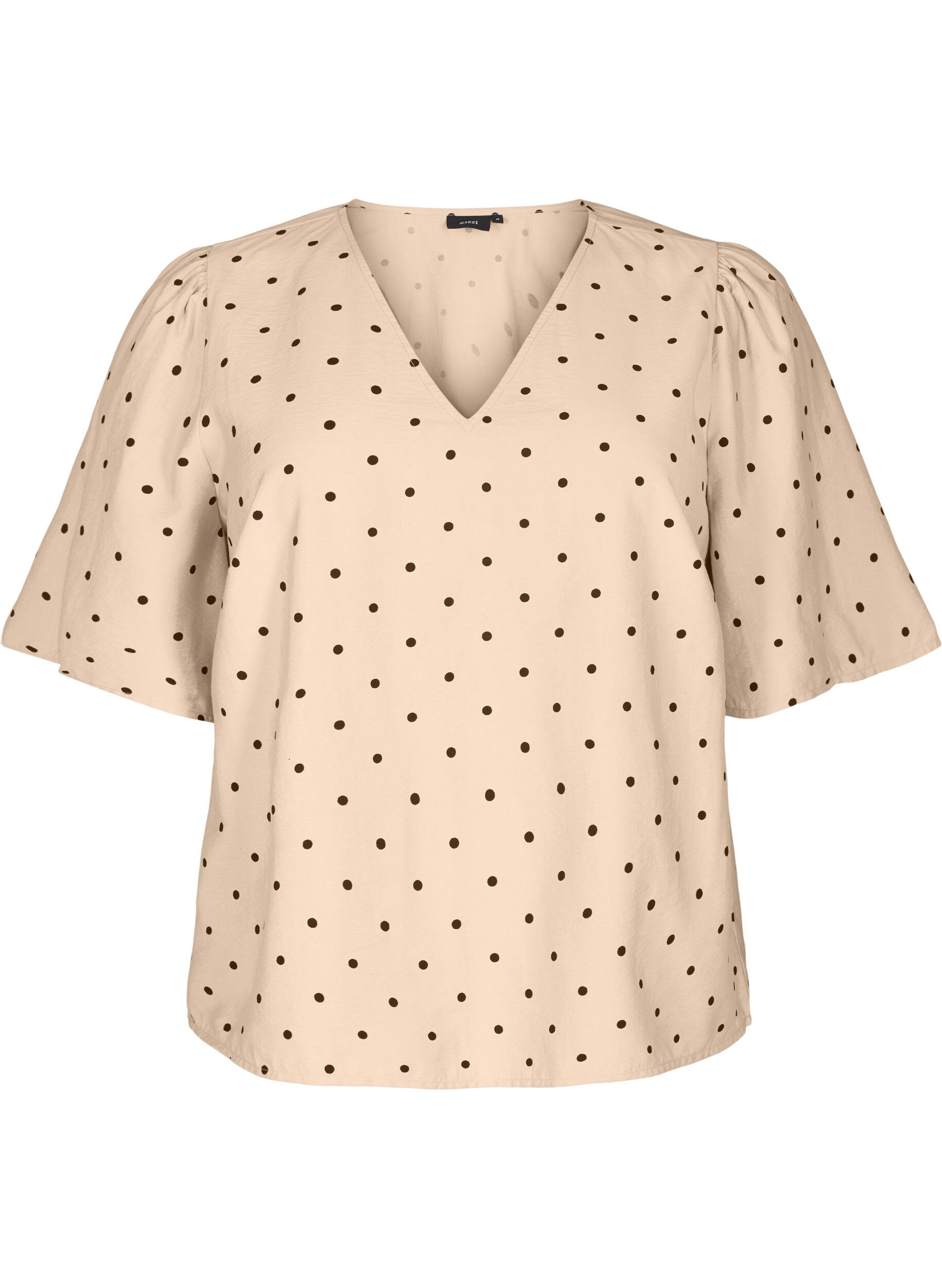Zizzi Bluse mit lockeren &Auml;rmeln und V-Ausschnitt, Beige, Packshot image number 0