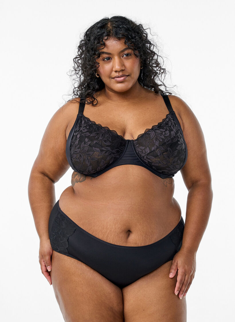 Soutien-gorge couvrant en dentelle, Noir, Model image number 1