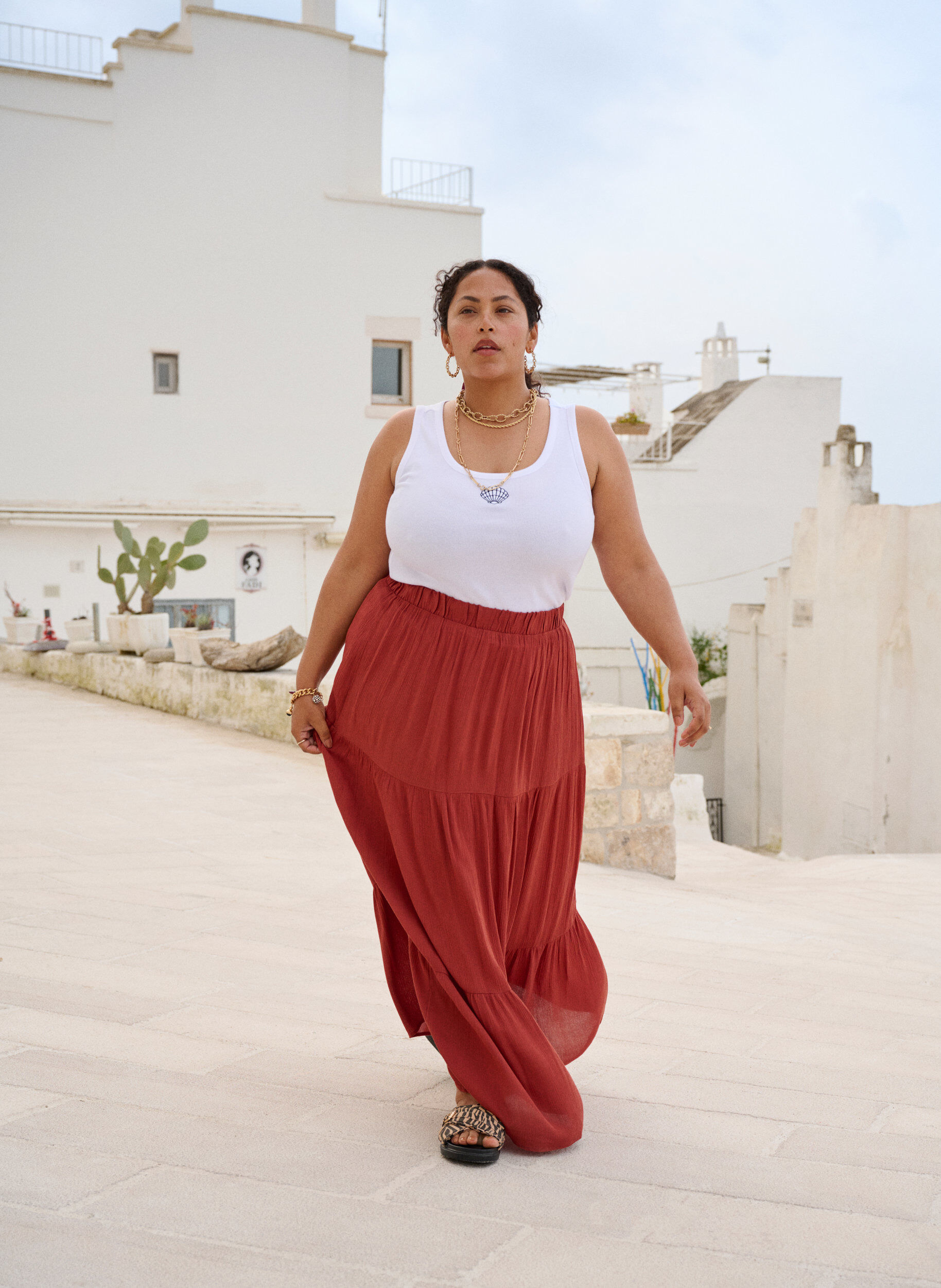 Zizzi Langer Rock mit Gummizug am Bund, Rot, Image image number 0