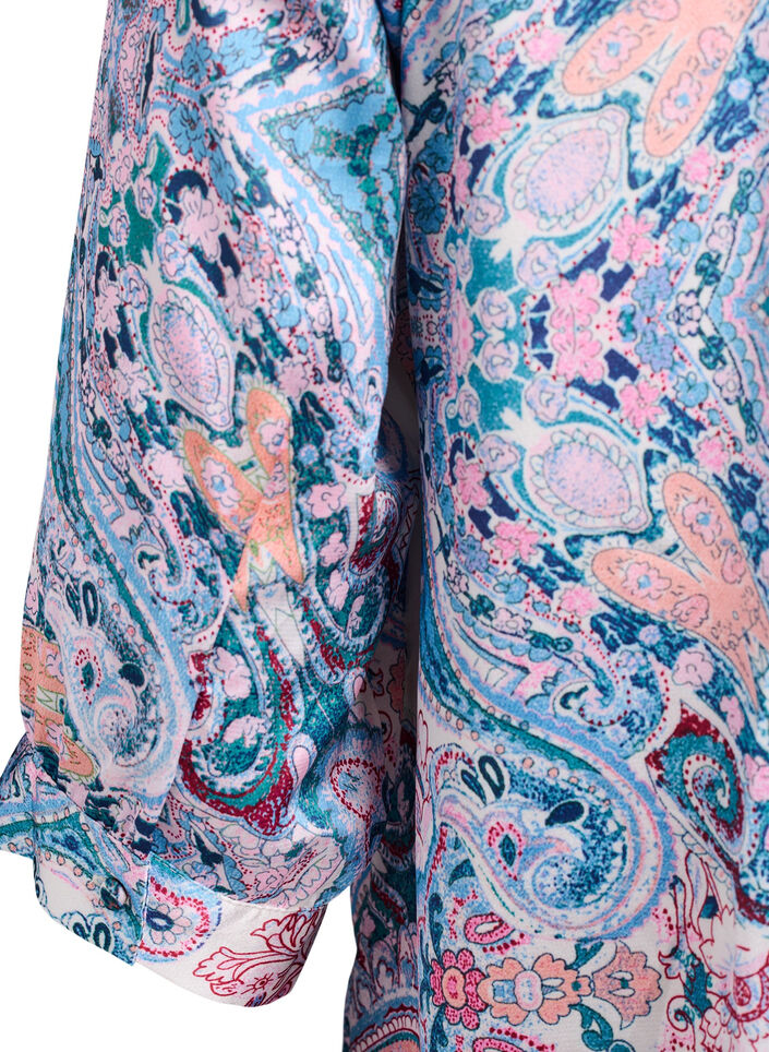 Bluse in Satin-Optik mit Paisleymuster und 3/4-&Auml;rmeln, Blau, Packshot image number 3