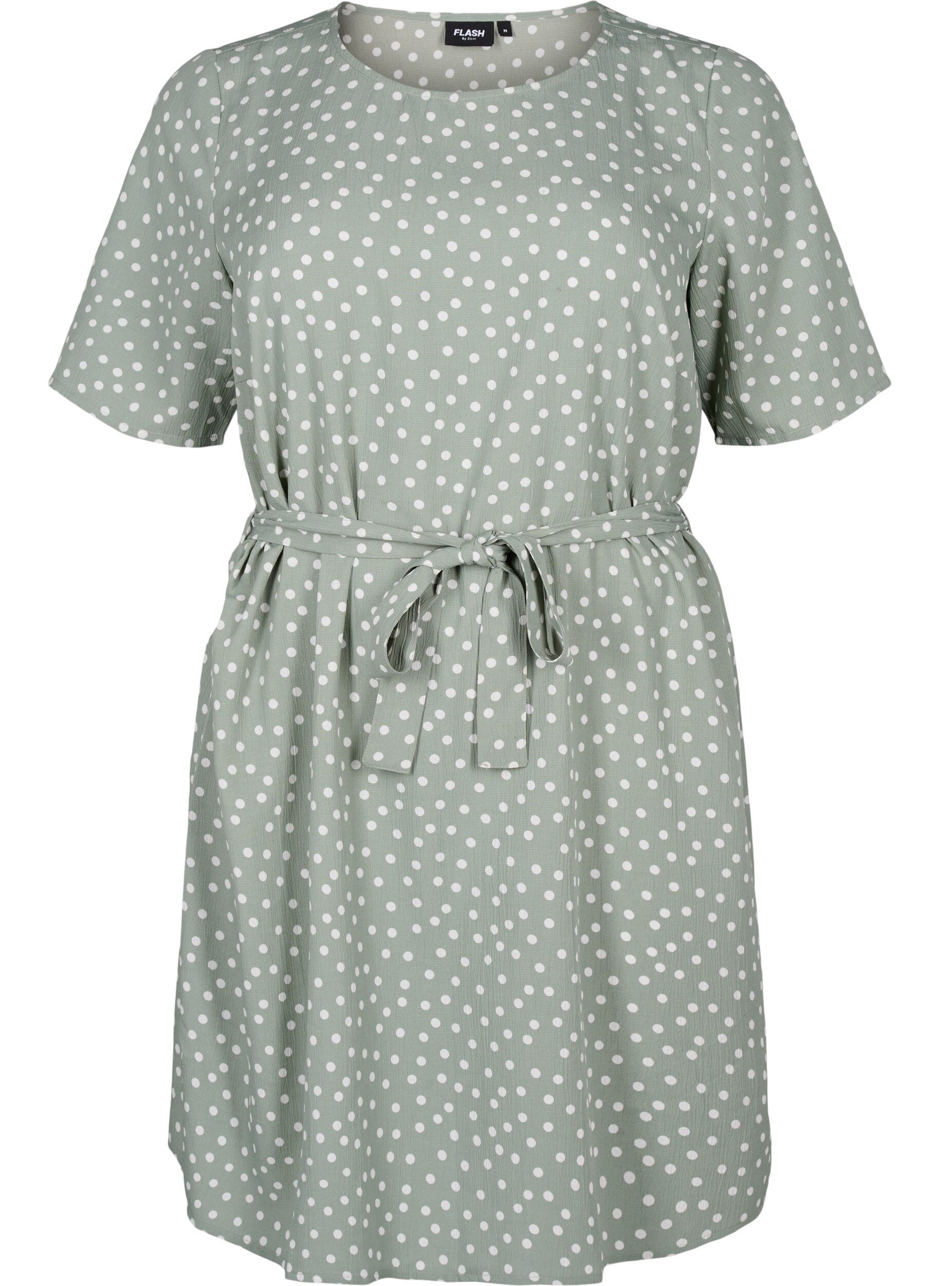 Zizzi FLASH &ndash; Kurz&auml;rmeliges Kleid mit G&uuml;rtel, Iceberg Green Dot, Packshot image number 0