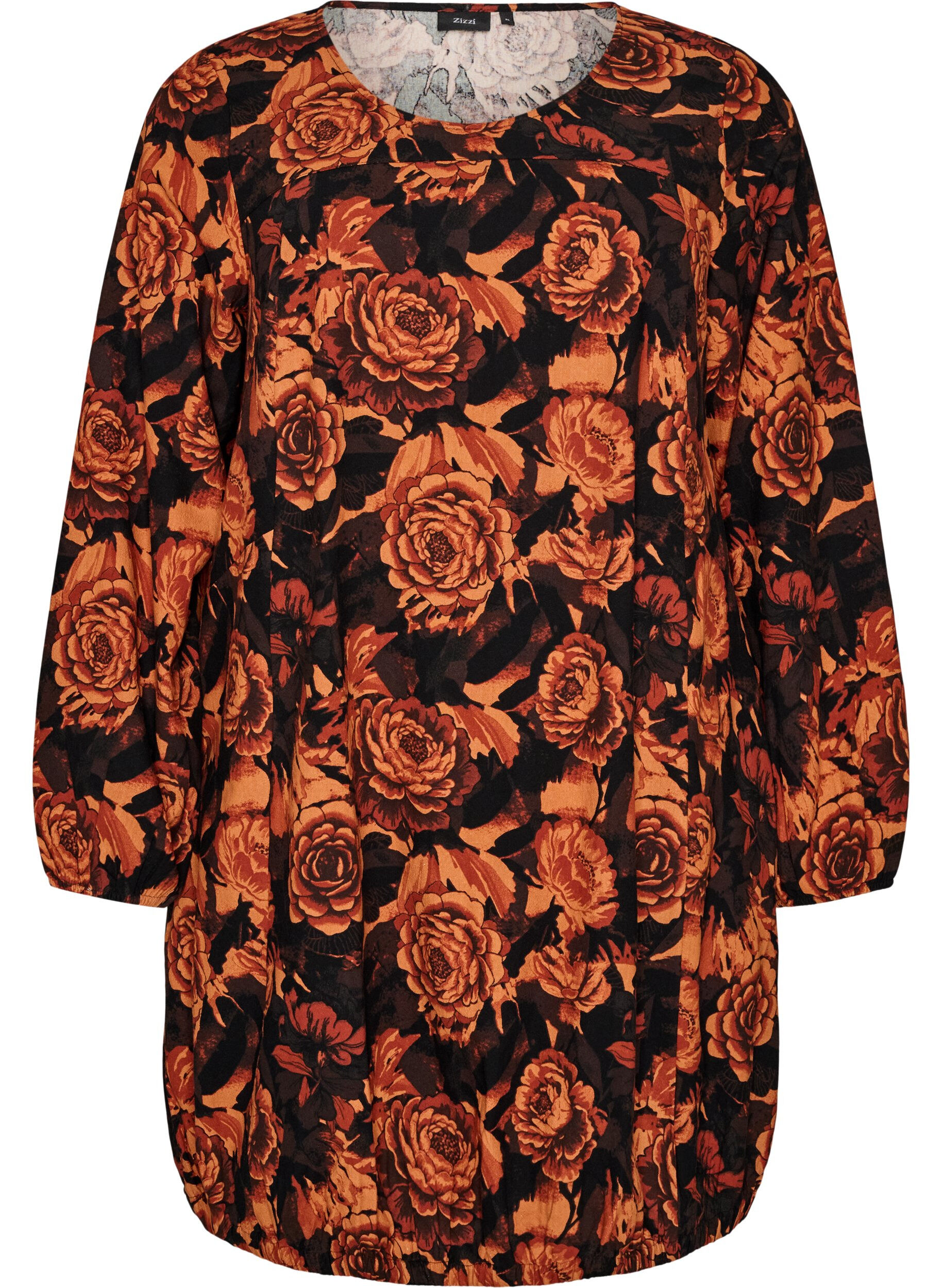 Robe courte en coton avec un ourlet &eacute;lastique et des manches longues