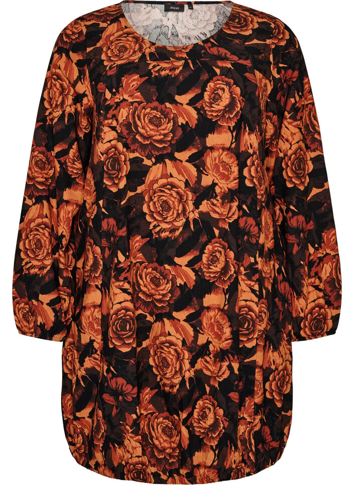 Robe courte en coton avec un ourlet &eacute;lastique et des manches longues, Noir, Packshot image number 0
