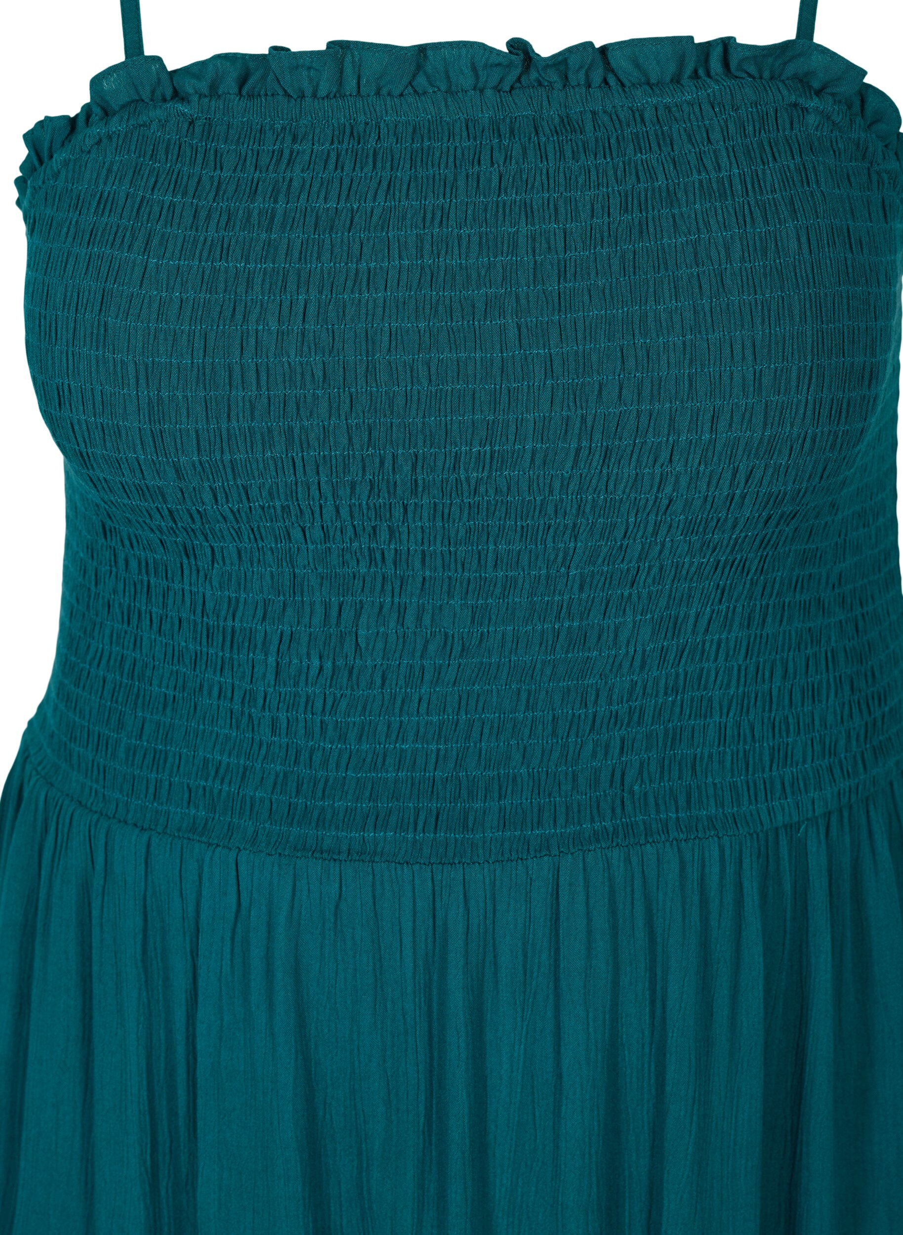 Zizzi Robe de plage &agrave; smocks en viscose avec broderie anglaise, Deep Teal, Packshot image number 2