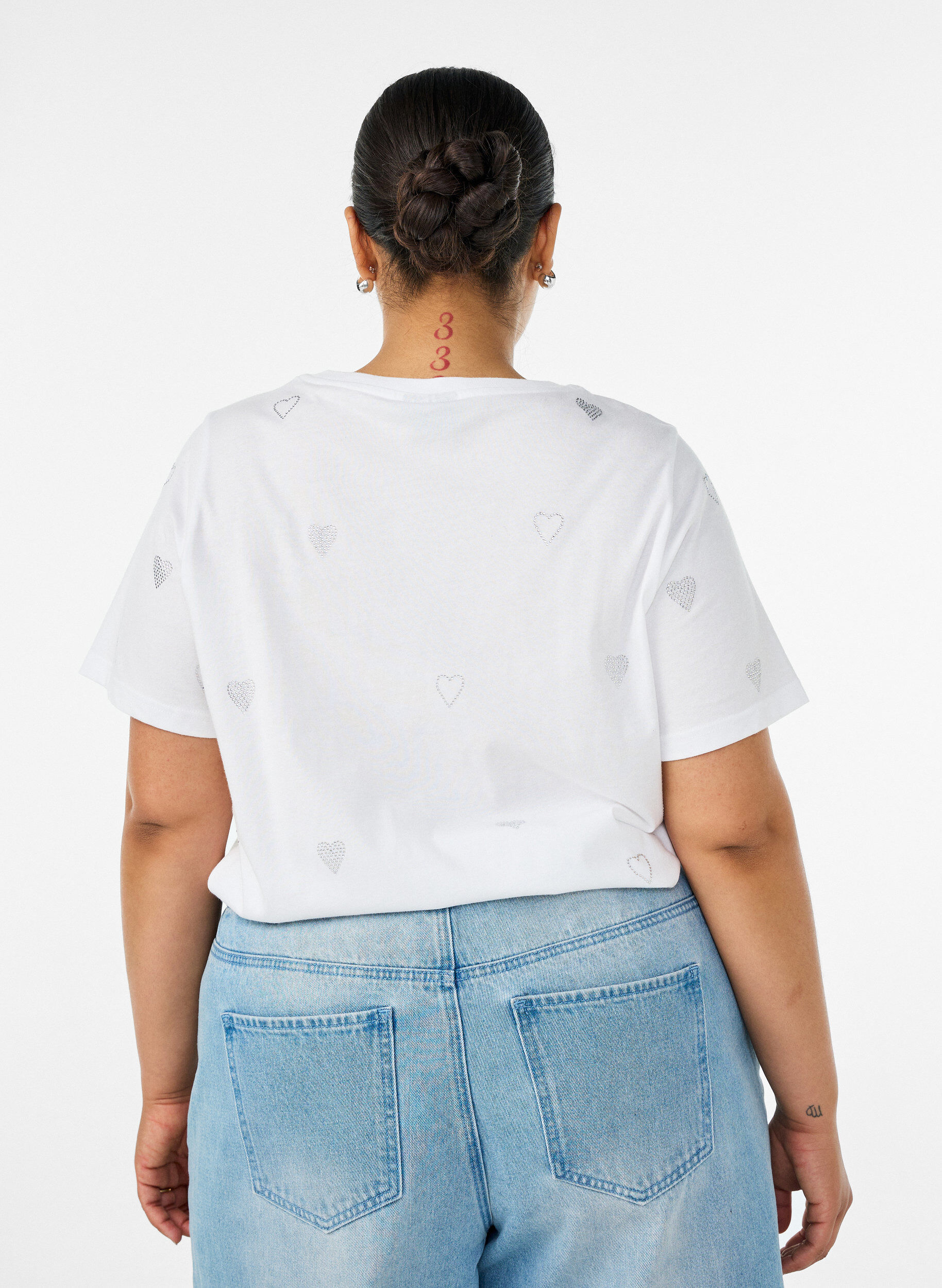 ZizziT-shirt en coton bio avec des c&oelig;urs, Blanc, Model image number 2