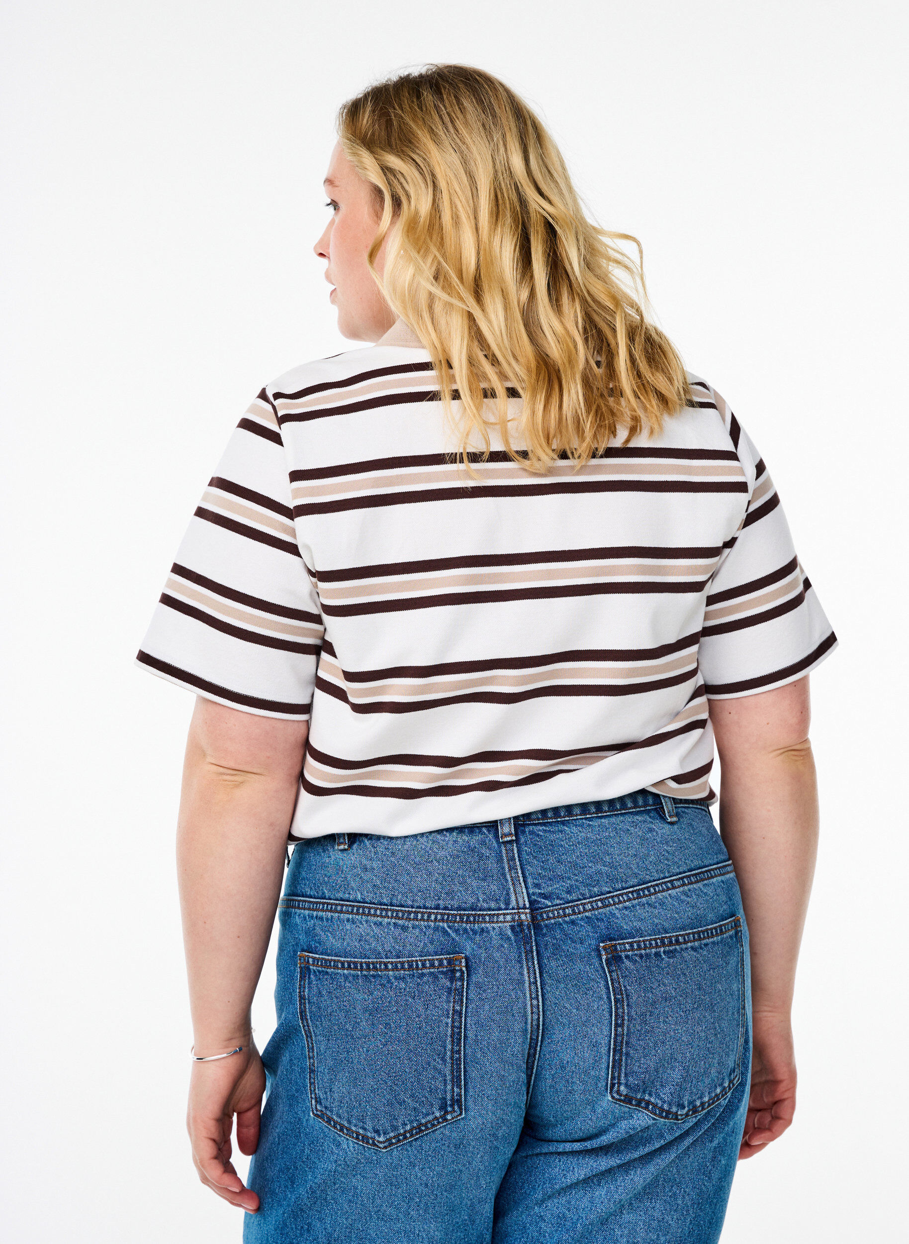 Zizzi Poloshirt mit kurzen &Auml;rmeln, Vanille, Model image number 2