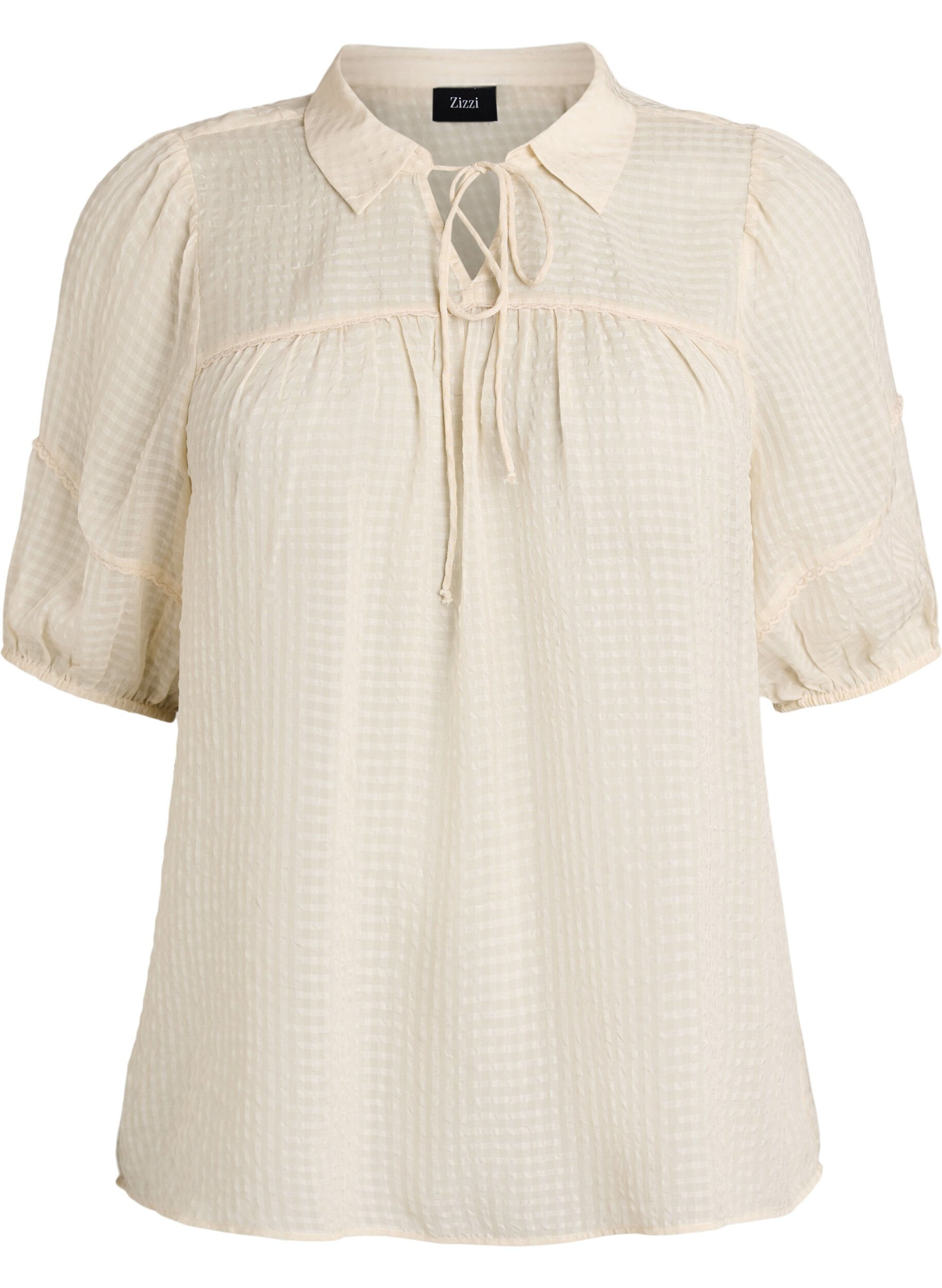 Bluse aus Seersucker mit Bindeband