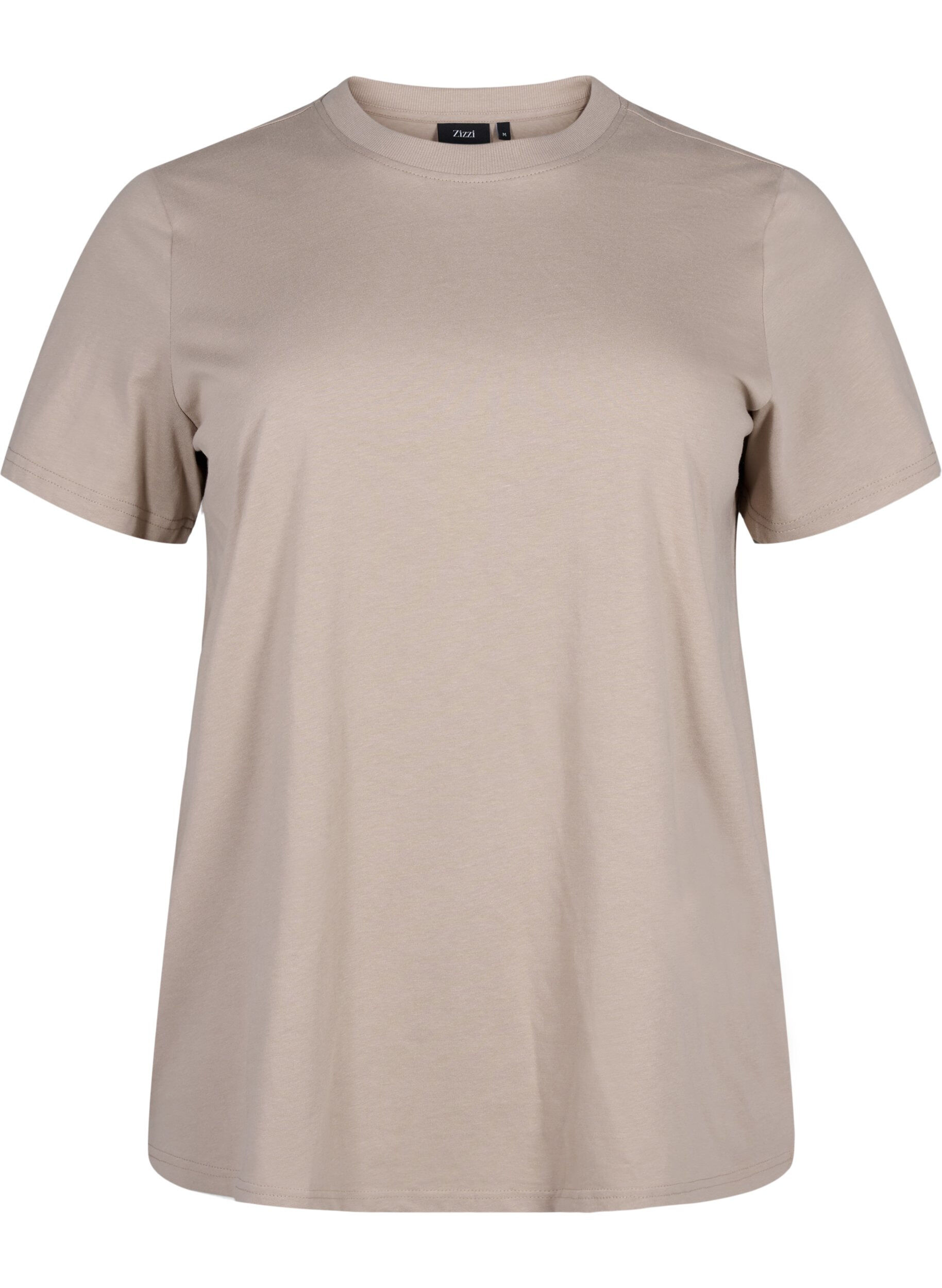 Zizzi Basic-T-Shirt aus Baumwolle mit Rundhalsausschnitt, Beige, Packshot image number 0