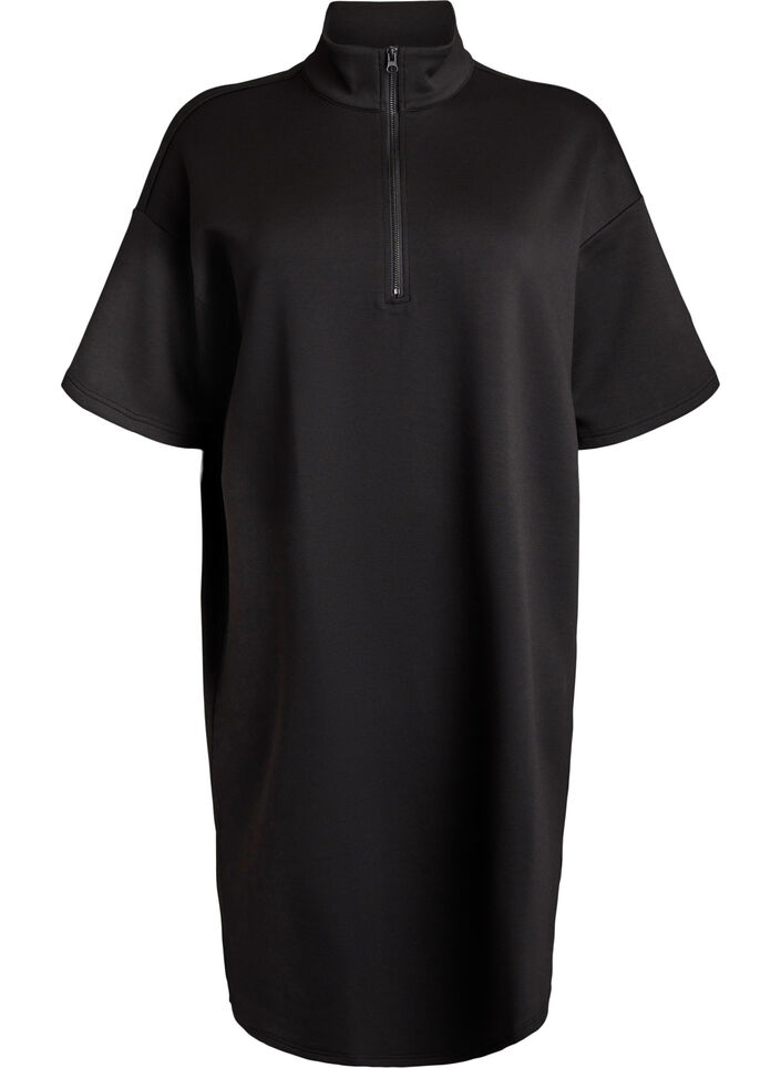 Robe sweat courte avec col montant et zip, Noir, Packshot image number 0