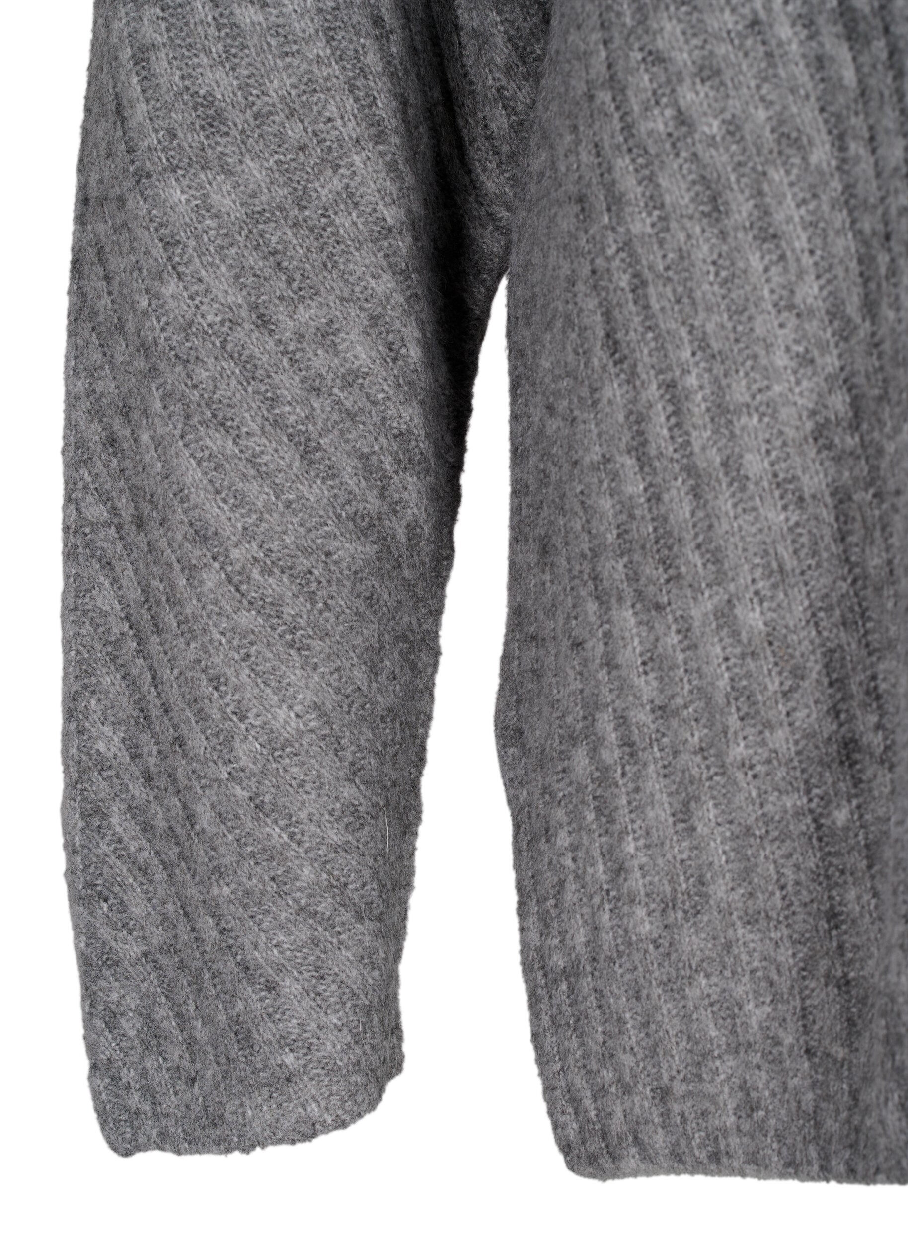 Zizzi Pull en tricot avec fente, Light Grey Melange, Packshot image number 3