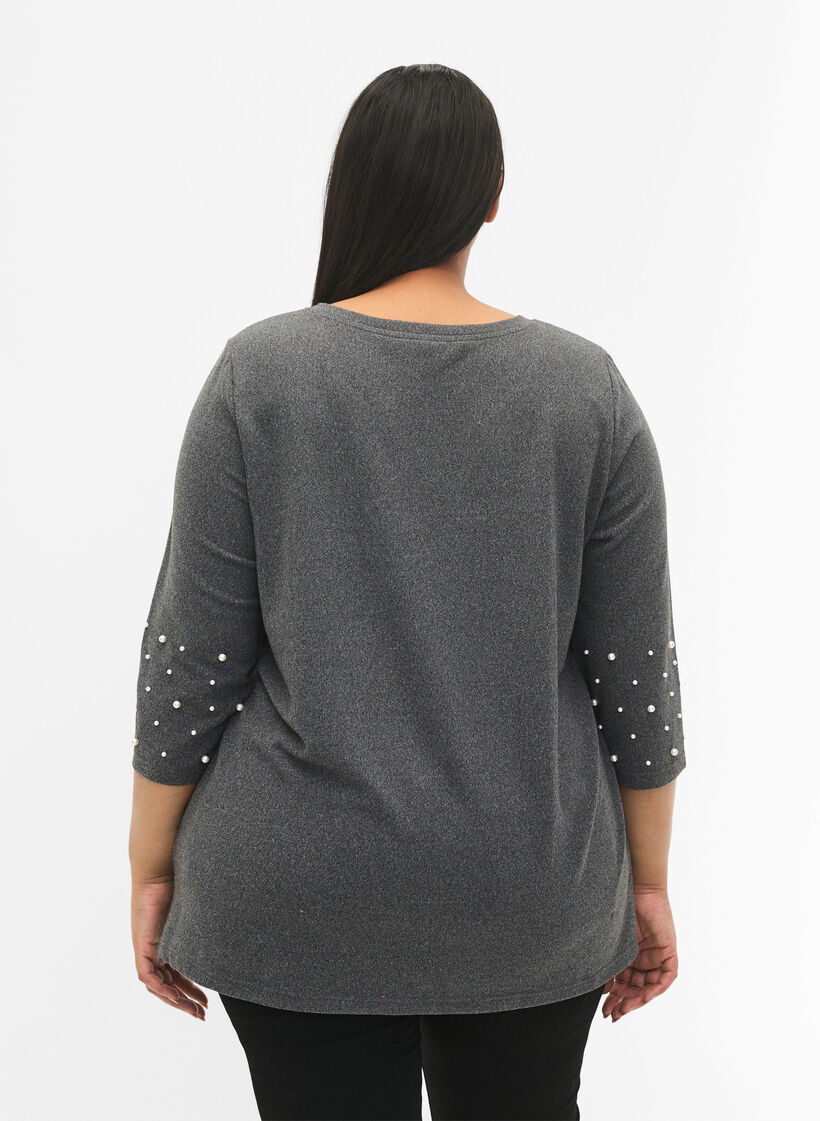 Bluse mit Perlen und 3/4 Ärmeln, Dark Grey Melange, Model image number 1