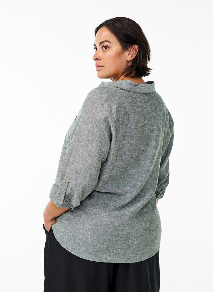 Bluse aus Leinen und Viskose mit 3/4-&Auml;rmeln, Gr&uuml;n, Model image number 2