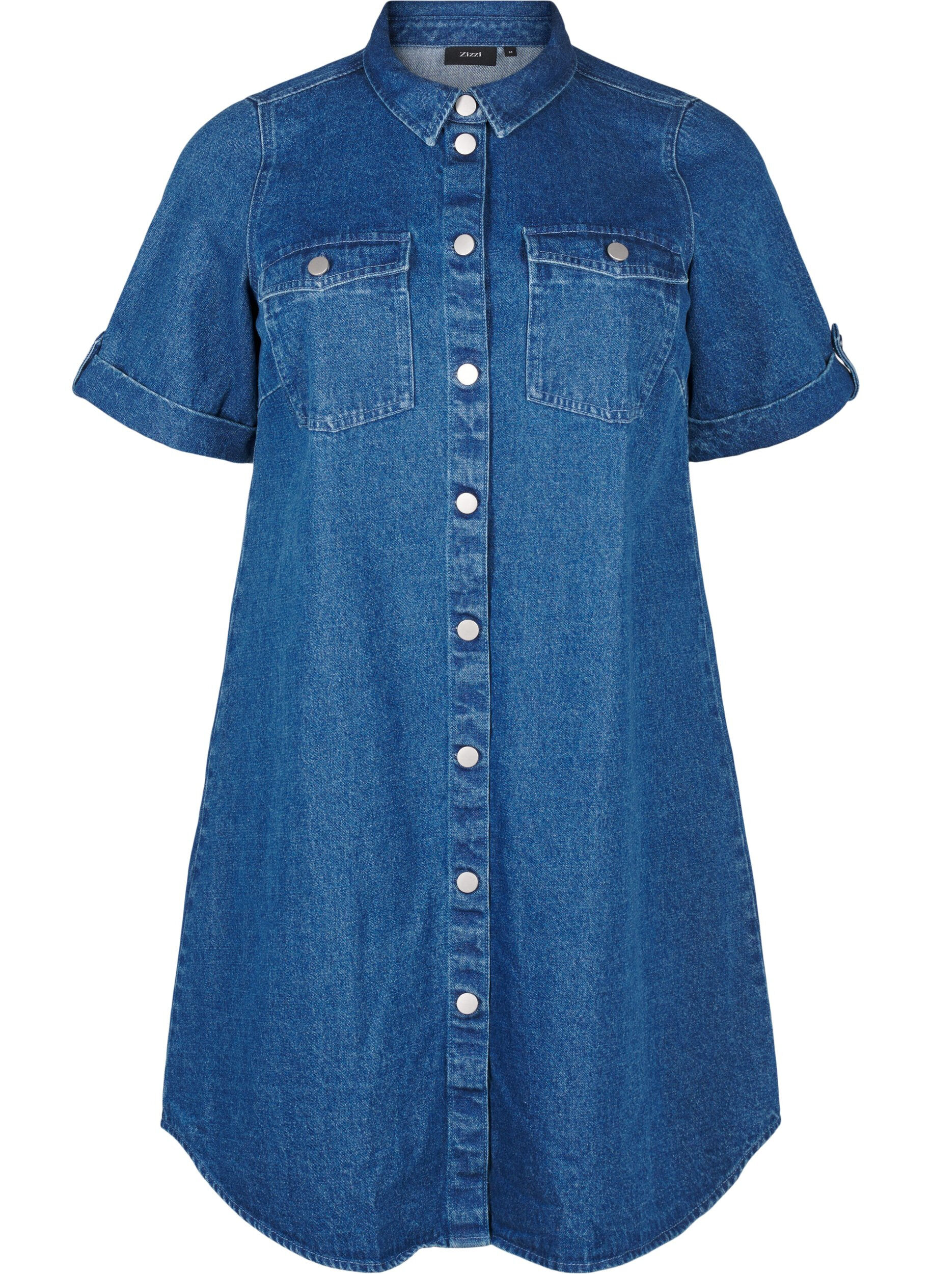 Robe en denim &agrave; manches courtes et boutons