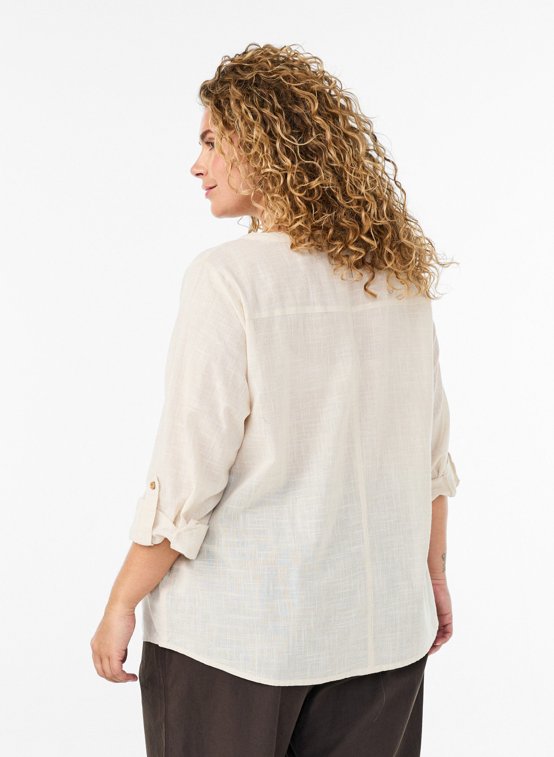 ZizziBaumwollbluse mit V-Ausschnitt, Vanille, Model image number 2