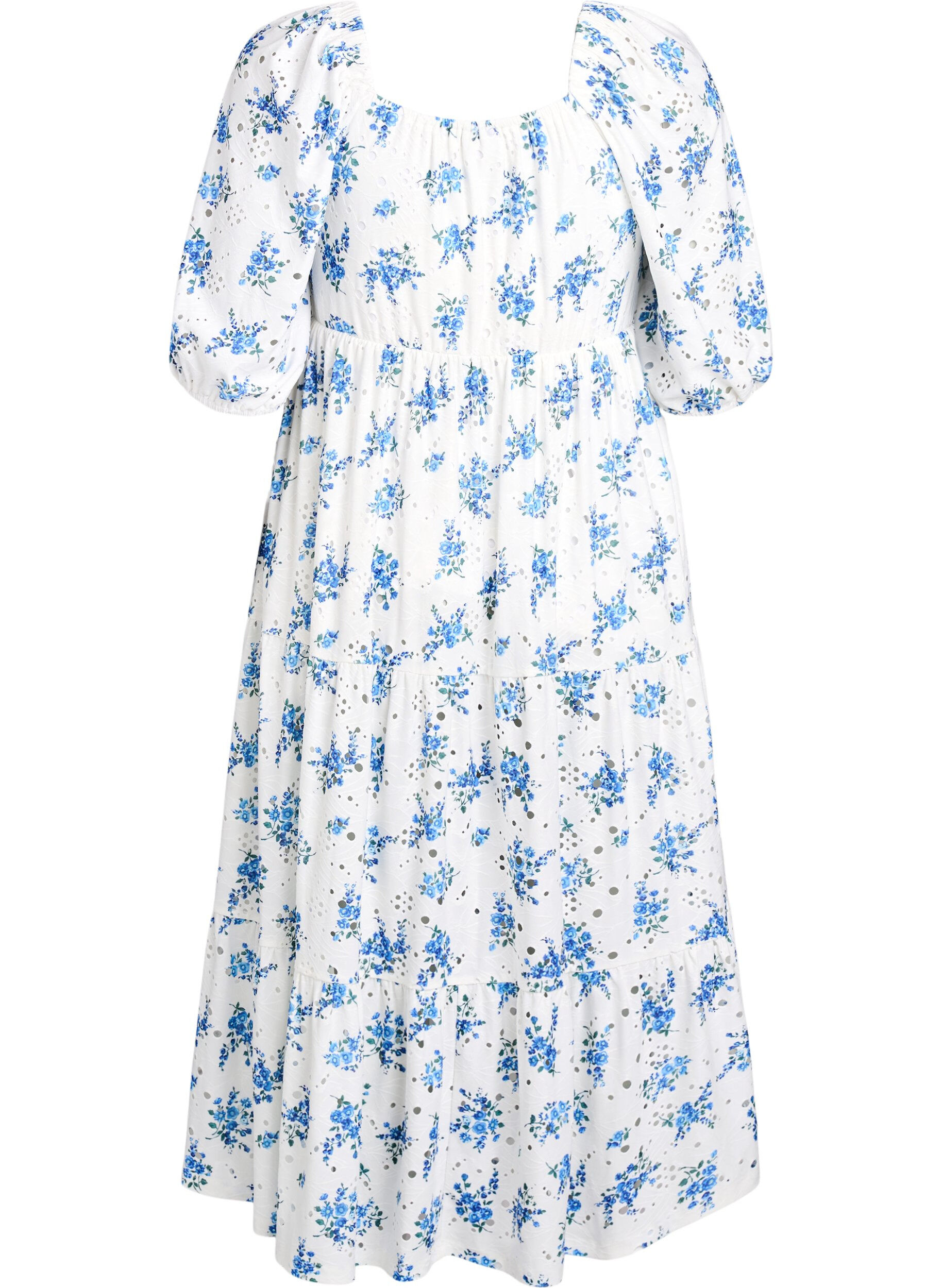 Zizzi Kn&ouml;chellanges Kleid mit Blumenprint und Lochstickerei, Wei&szlig;, Packshot image number 1