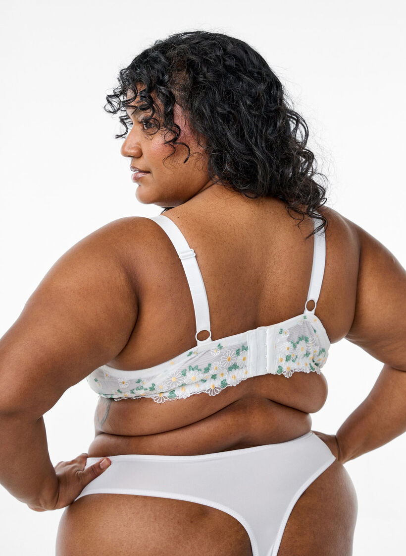 Balconette-BH aus Mesh mit Gänseblümchen-Stickerei, Weiß, Model image number 1