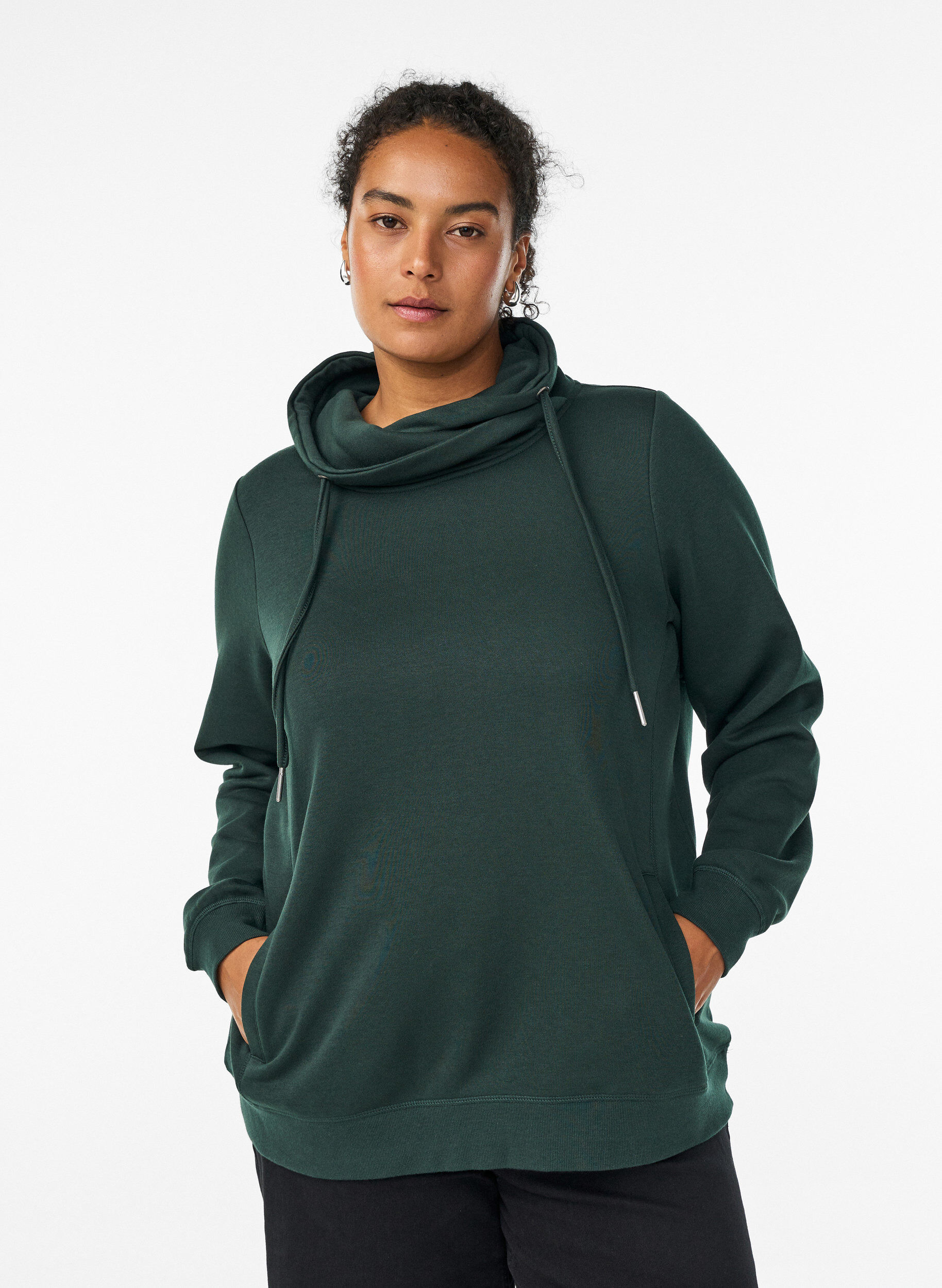 Zizzi FLASH - Sweatshirt mit Stehkragen und Taschen, Gr&uuml;n, Model image number 0