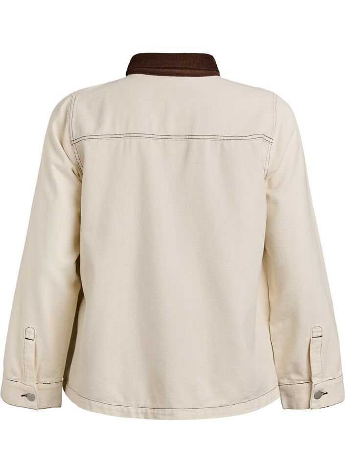 Farbige Jeansjacke mit Kontrastkragen, Vanille, Packshot image number 1