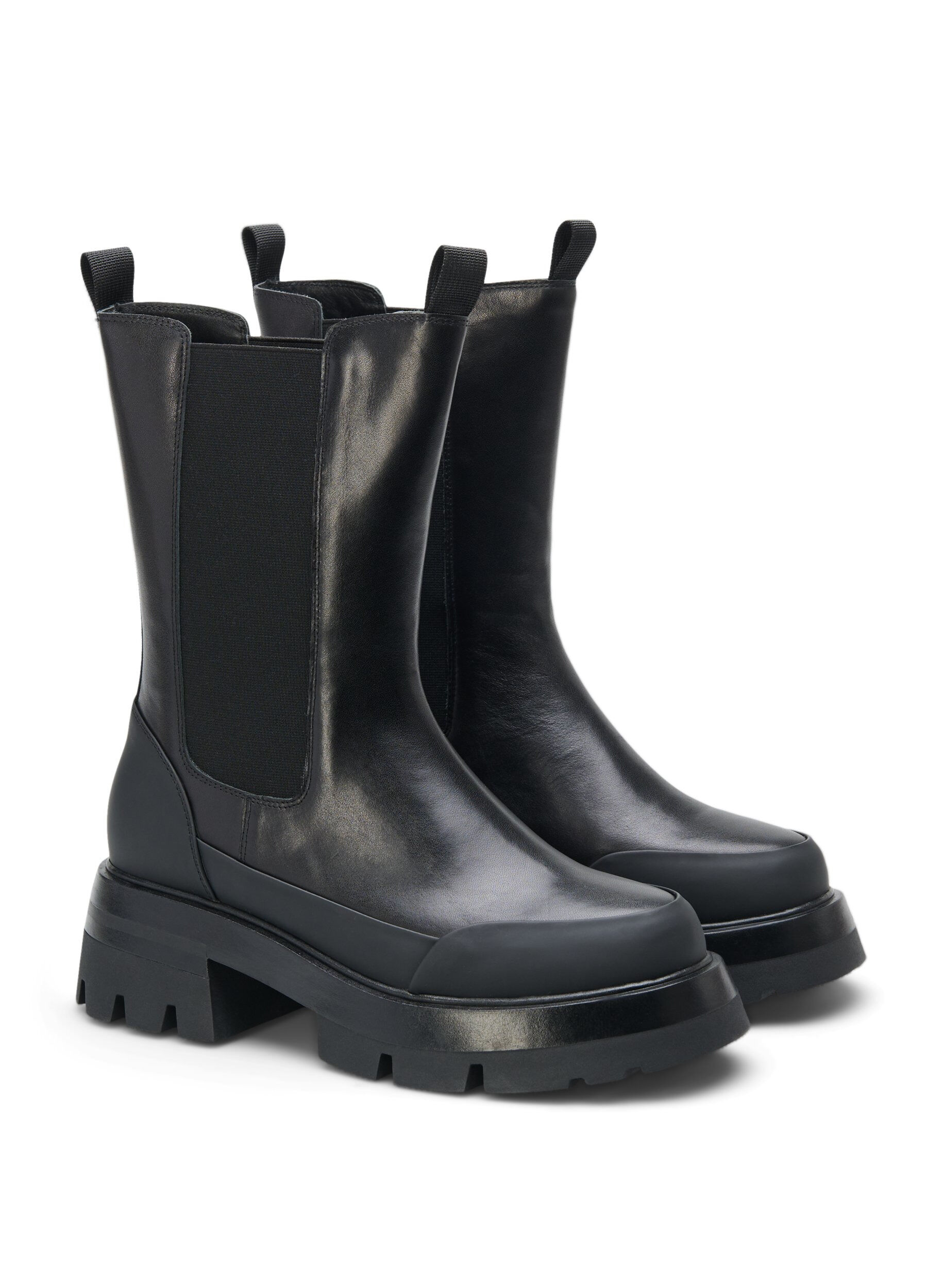 Zizzi Weite Passform Lederstiefel mit dicker Sohle, Black, Packshot image number 1