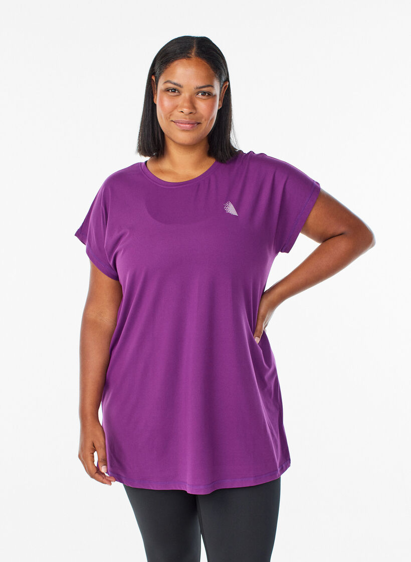 T-shirt long de sport, Violet, Model image number 0