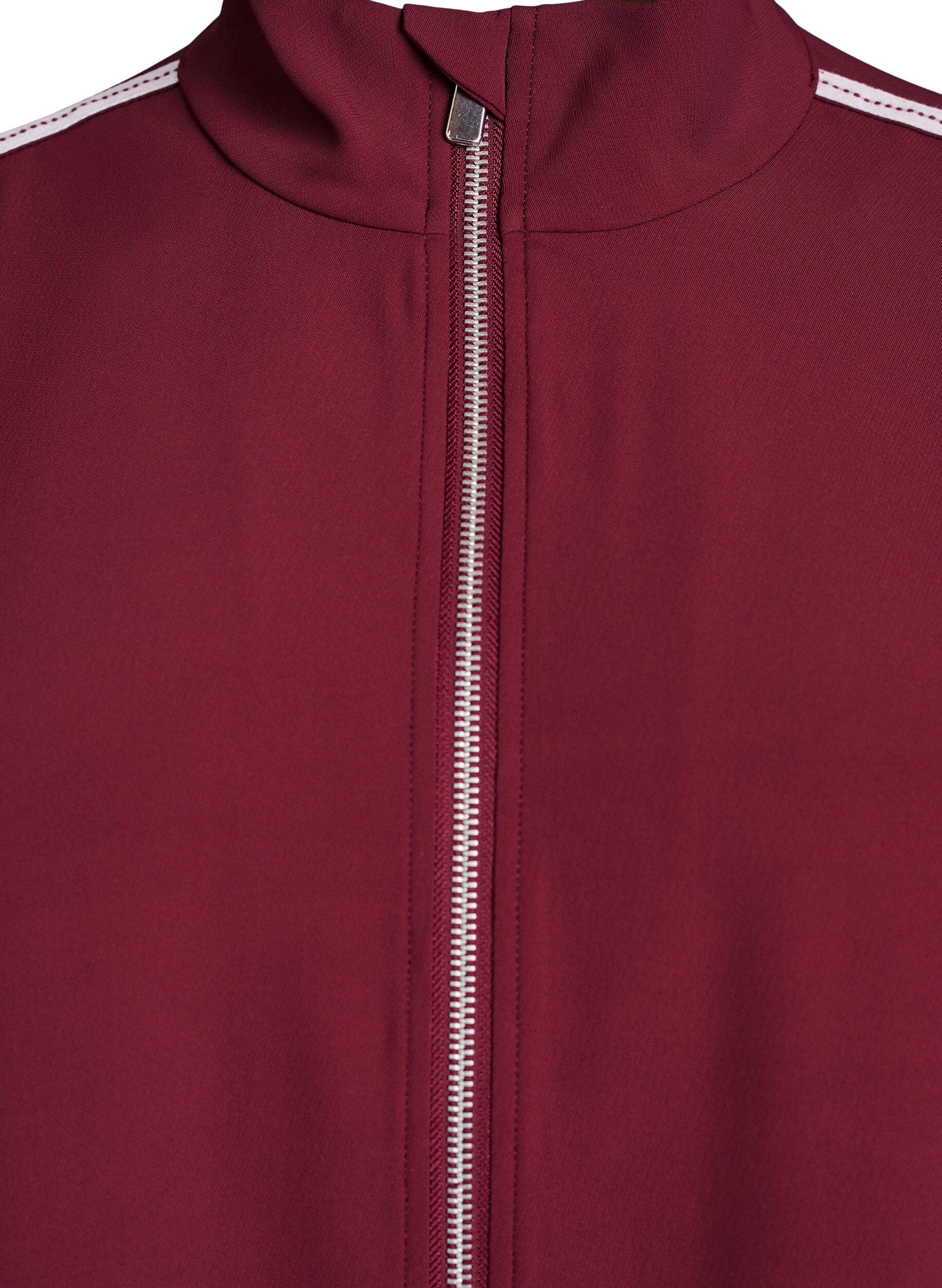 Zizzi Trainingsjacke mit sportlichen Details und Rei&szlig;verschluss, Dunkles Bordeaux, Packshot image number 2