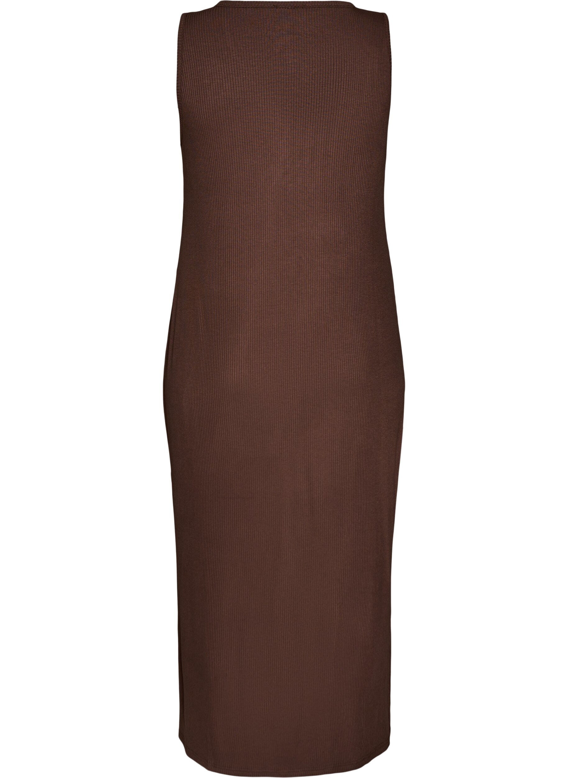 Zizzi &Auml;rmelloses geripptes Kleid aus Viskose, Braun, Packshot image number 1