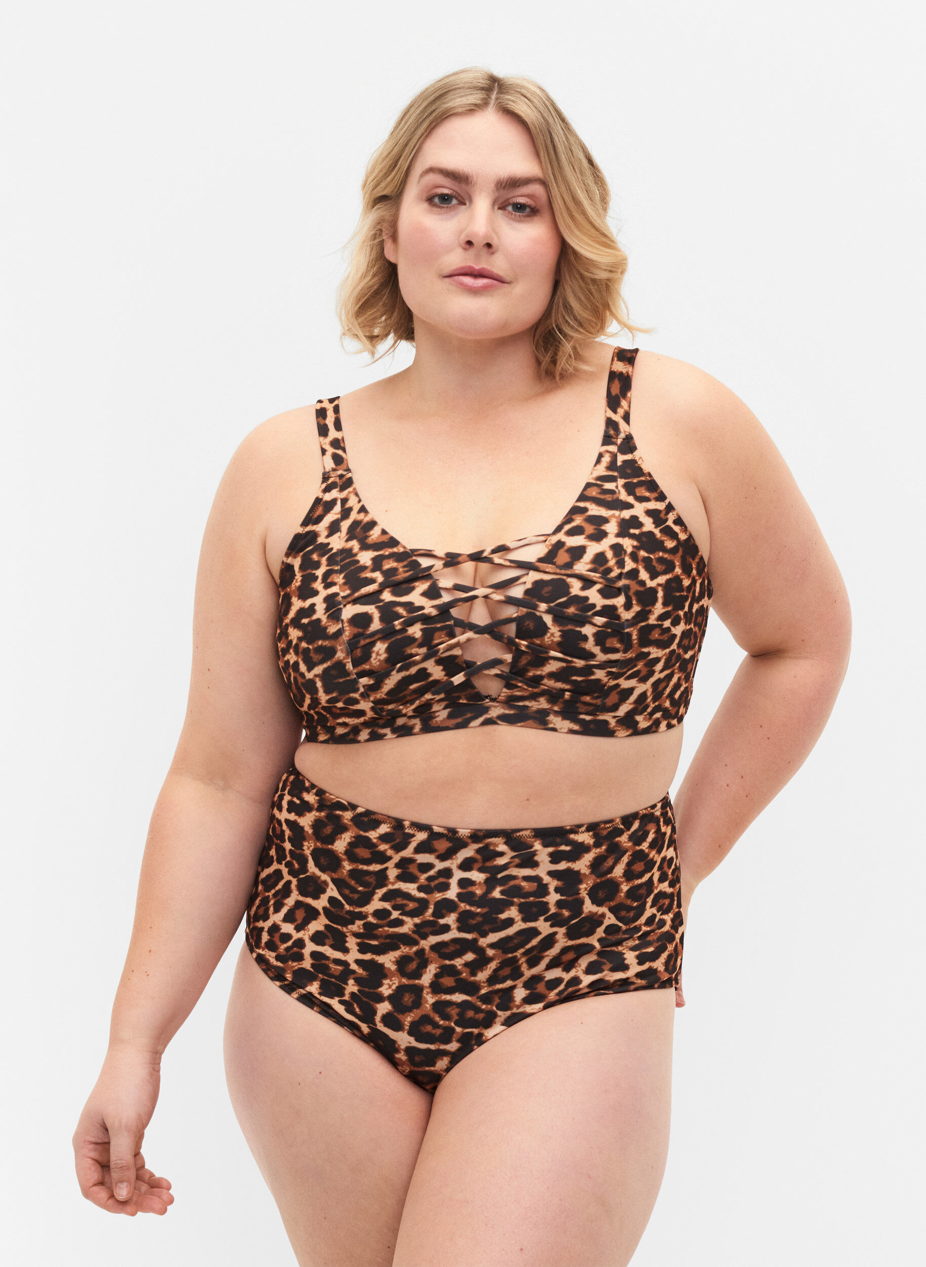 Zizzi Hoch taillierte Bikini-Hose mit Leopardenprint, Leopard Print, Model image number 0