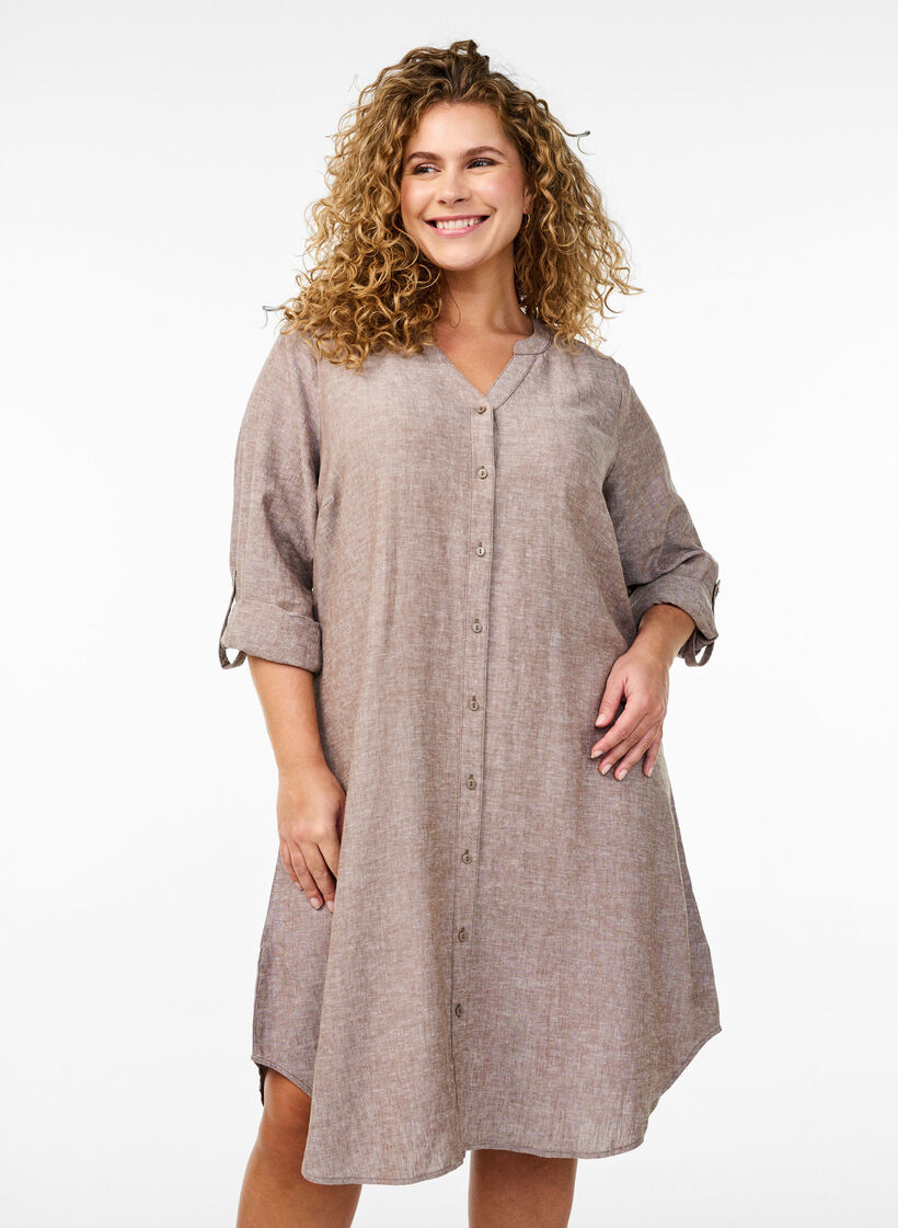 Lange Bluse aus Leinen und Viskose, Braun, Model image number 0
