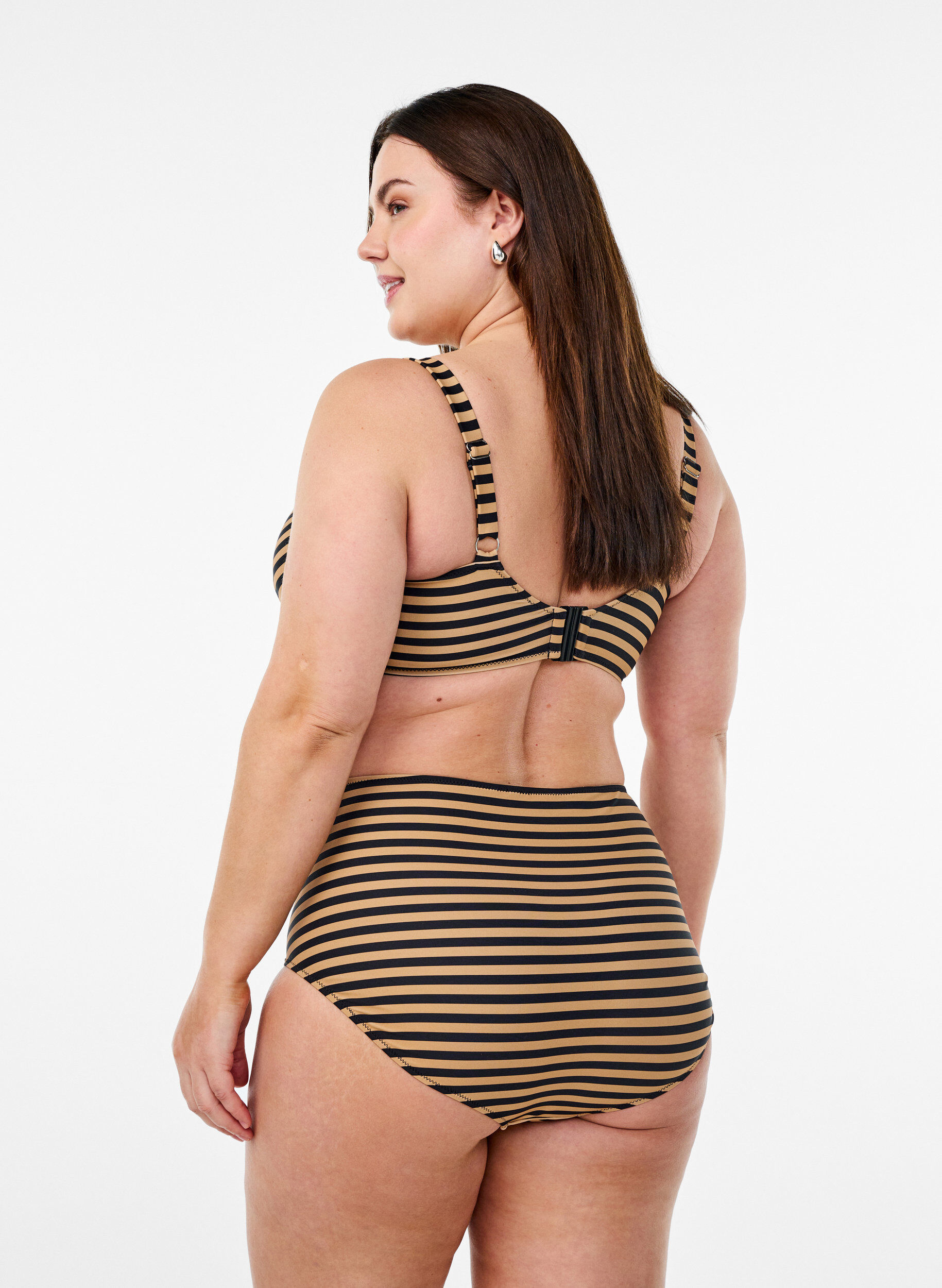 ZizziCulotte de bikini taille haute &agrave; rayures, Camel, Model image number 1
