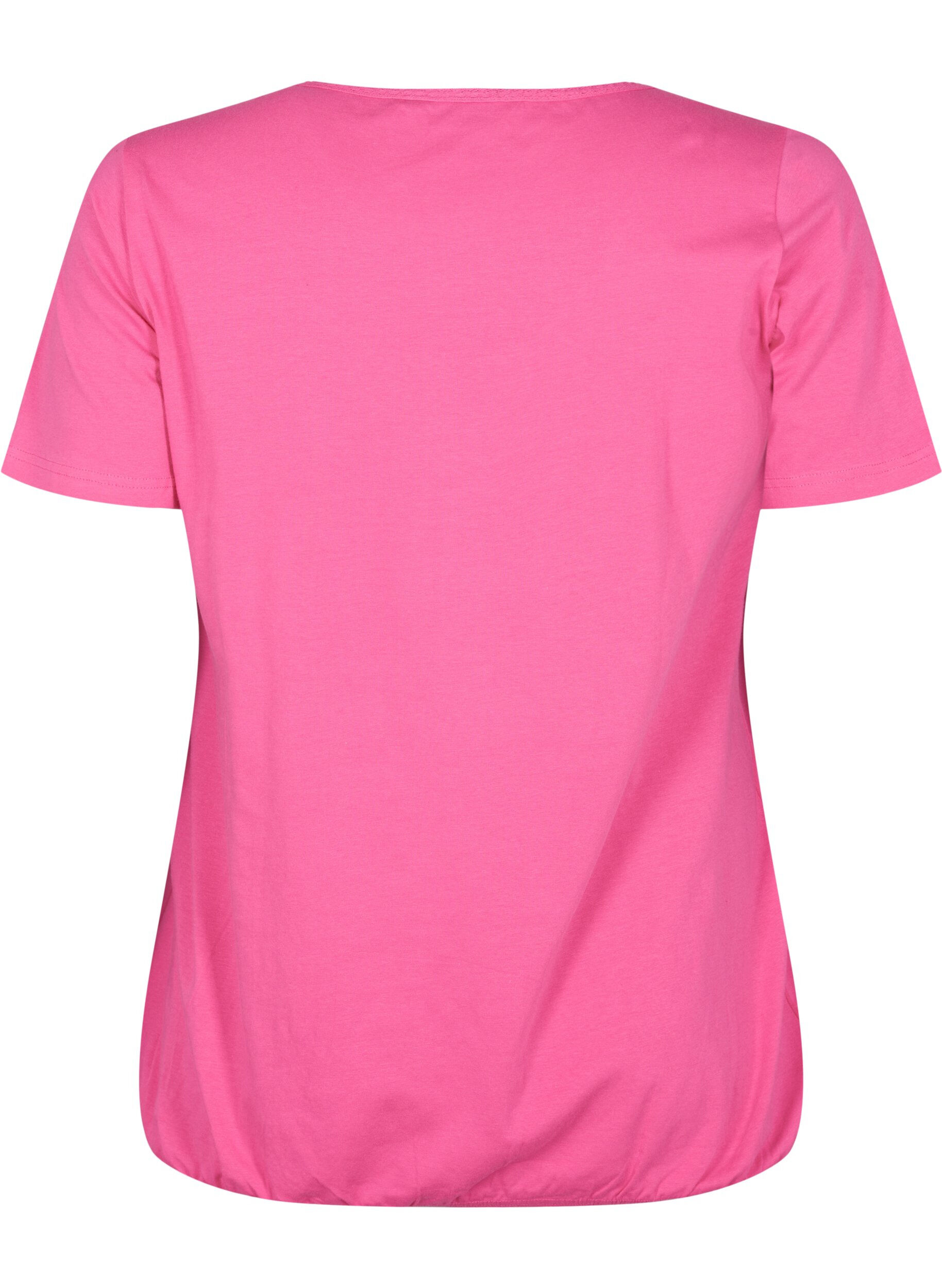 Zizzi Kurz&auml;rmeliges T-Shirt aus Baumwolle, Shocking Pink, Packshot image number 1