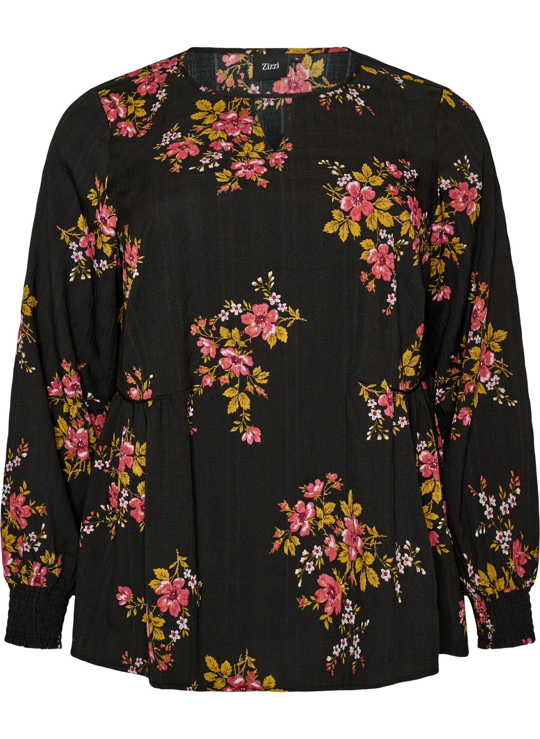 ZizziChemisier &agrave; manches longues avec imprim&eacute; floral, Noir, Packshot image number 0