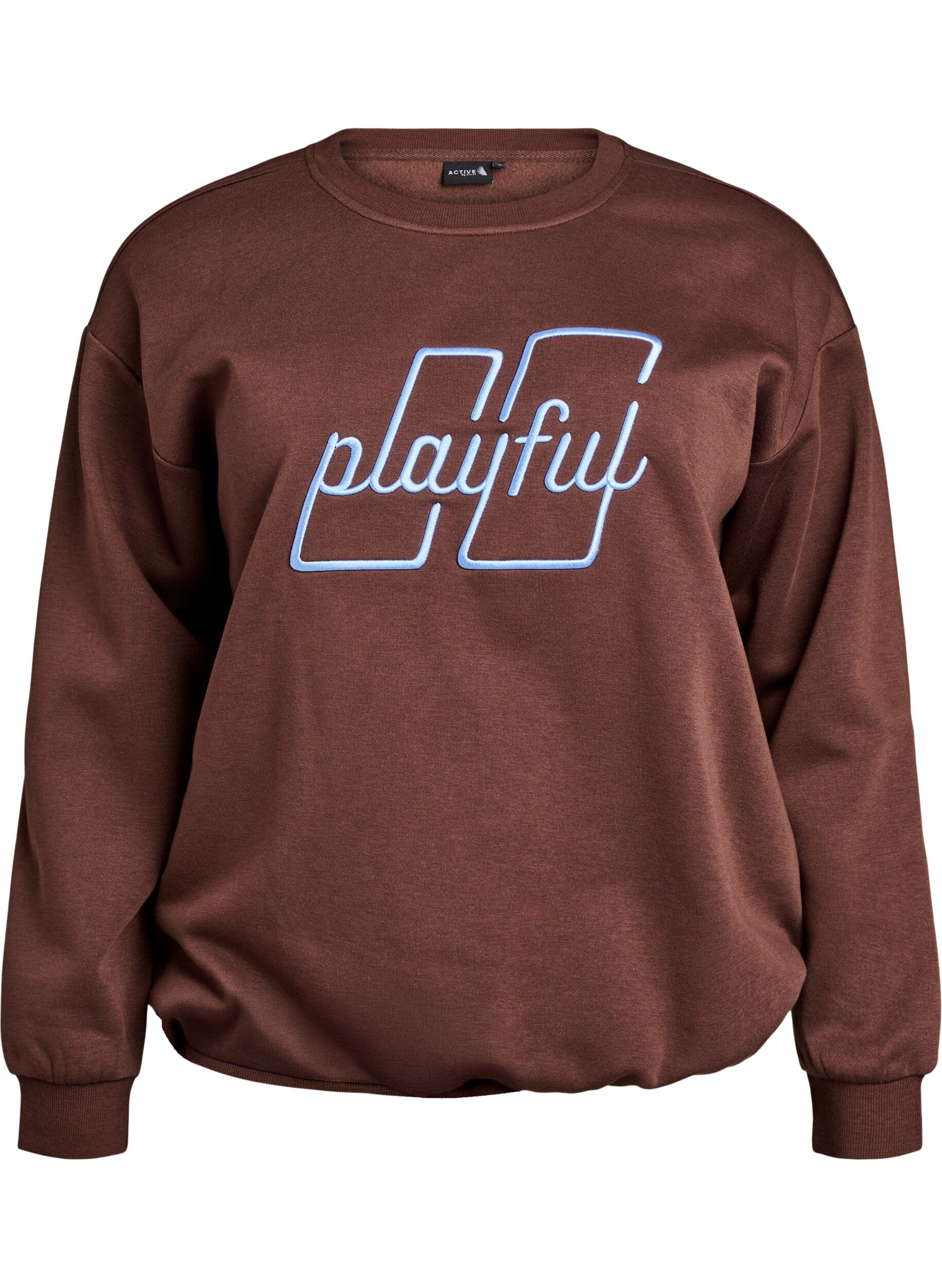 Zizzi Sweat-shirt avec texte brod&eacute;, Marron, Packshot image number 0