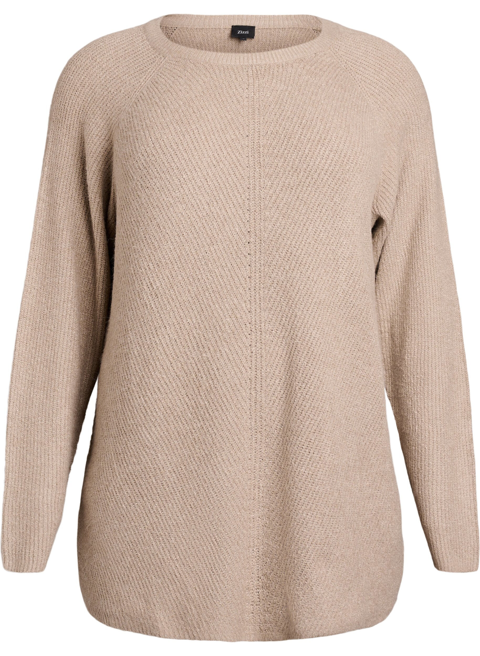 ZizziStrickpullover mit diagonalem Muster und Raglan&auml;rmeln, Beige, Packshot image number 0